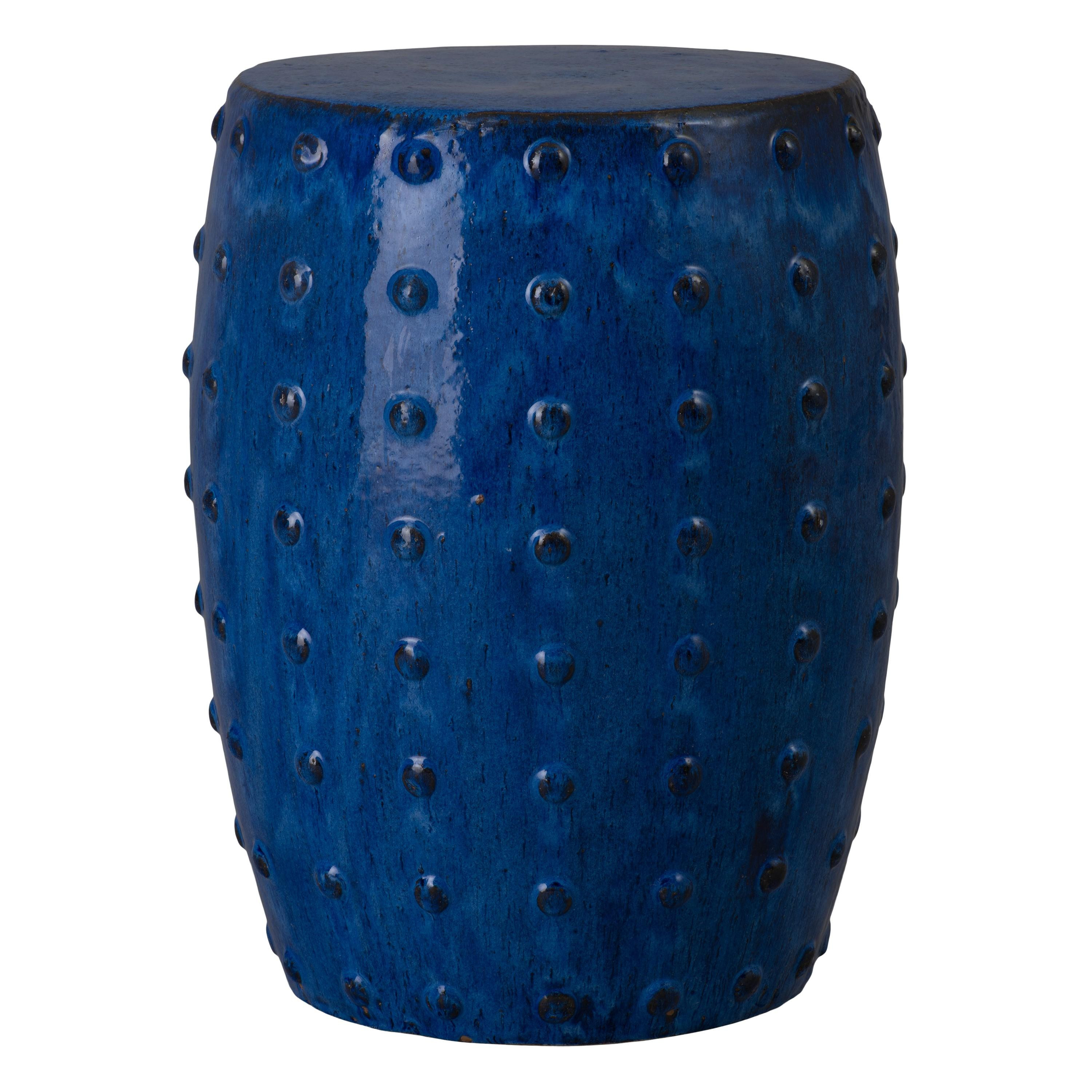 Stud 22 in. Blue Ceramic Garden Stool