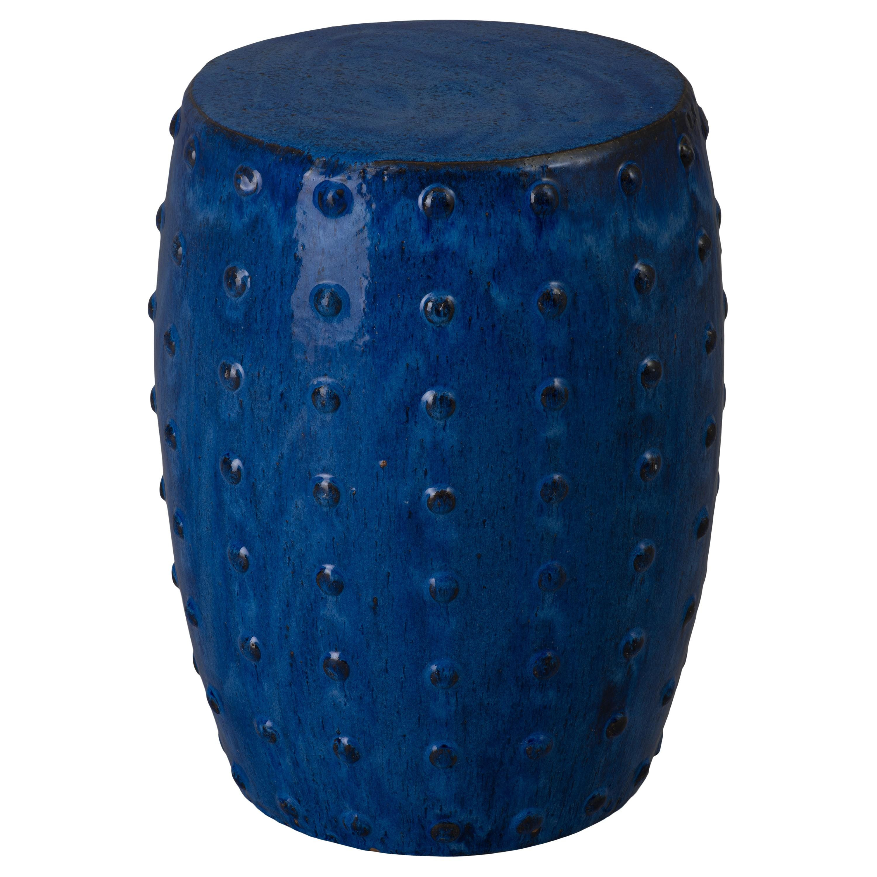 Stud 22 in. Blue Ceramic Garden Stool