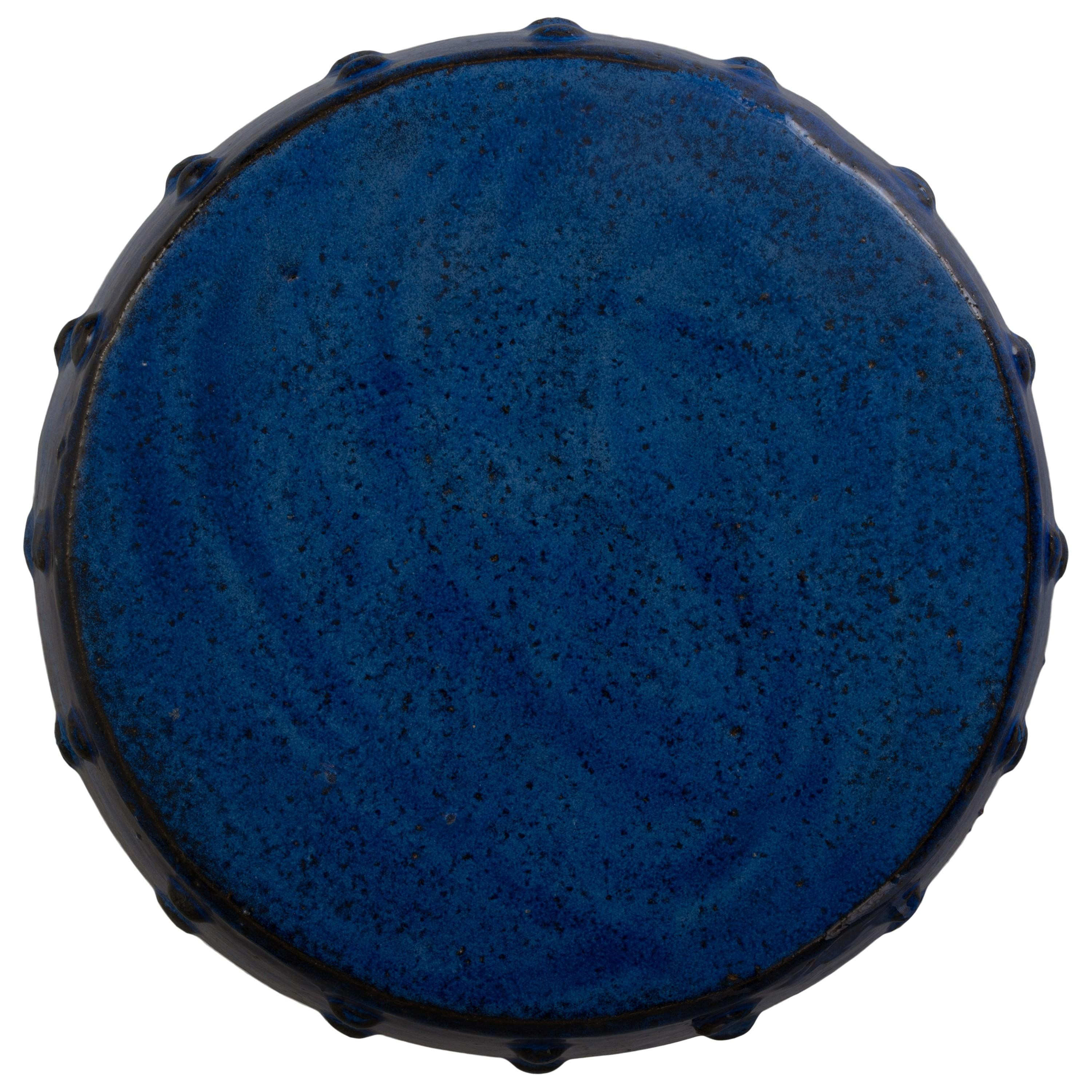 Stud 22 in. Blue Ceramic Garden Stool