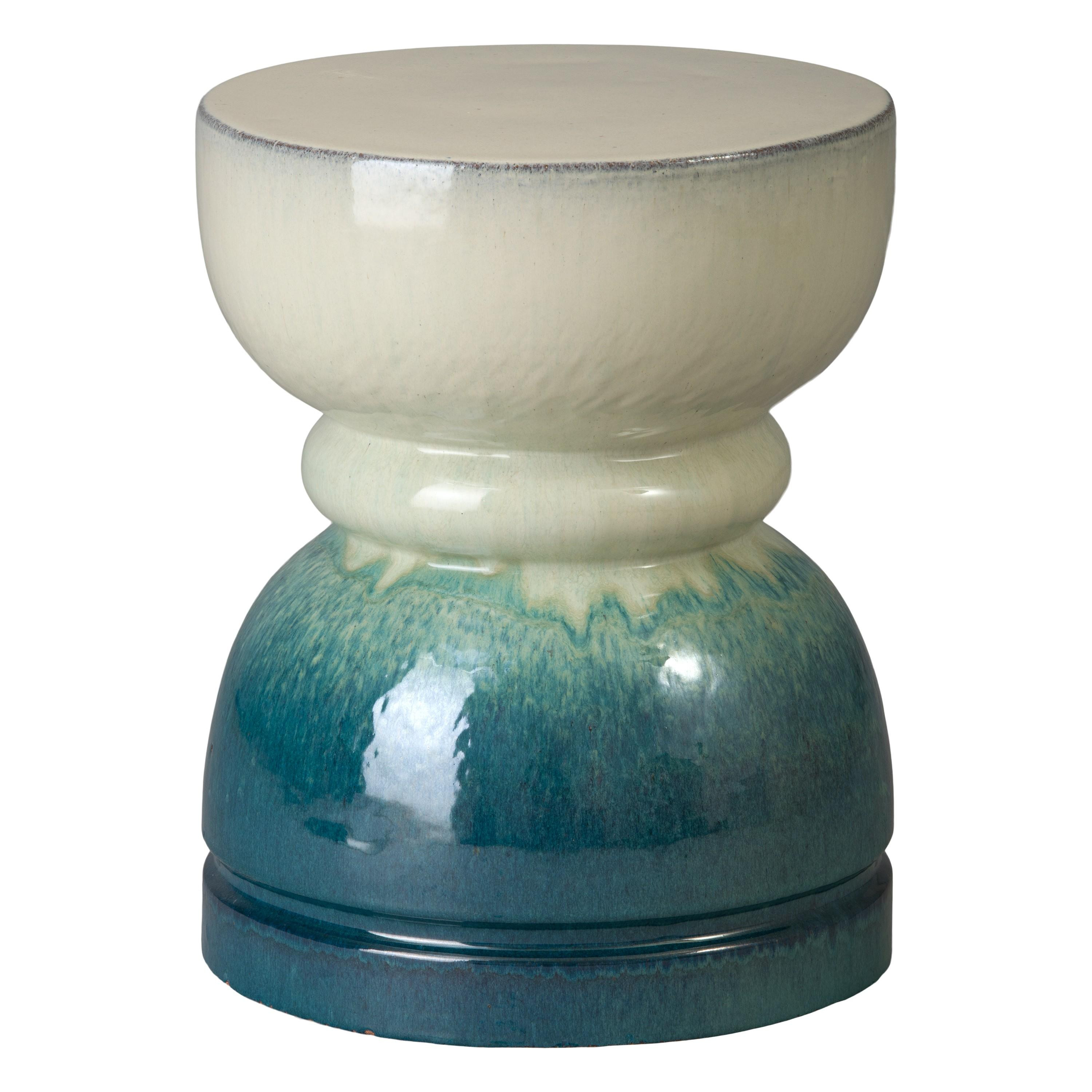 Hourglass 18 in. Seafoam Cascade Ceramic Garden Stool