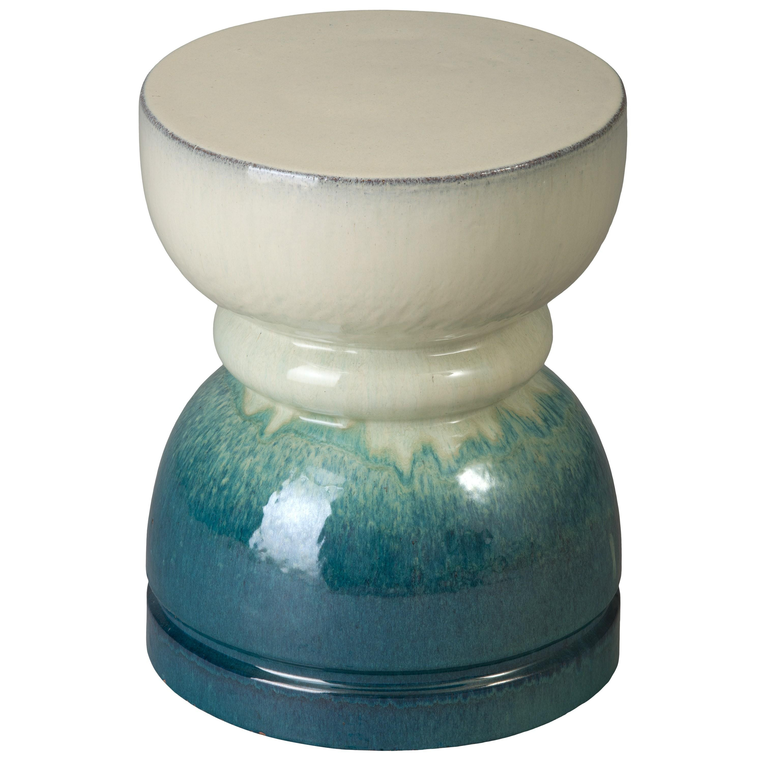 Hourglass 18 in. Seafoam Cascade Ceramic Garden Stool