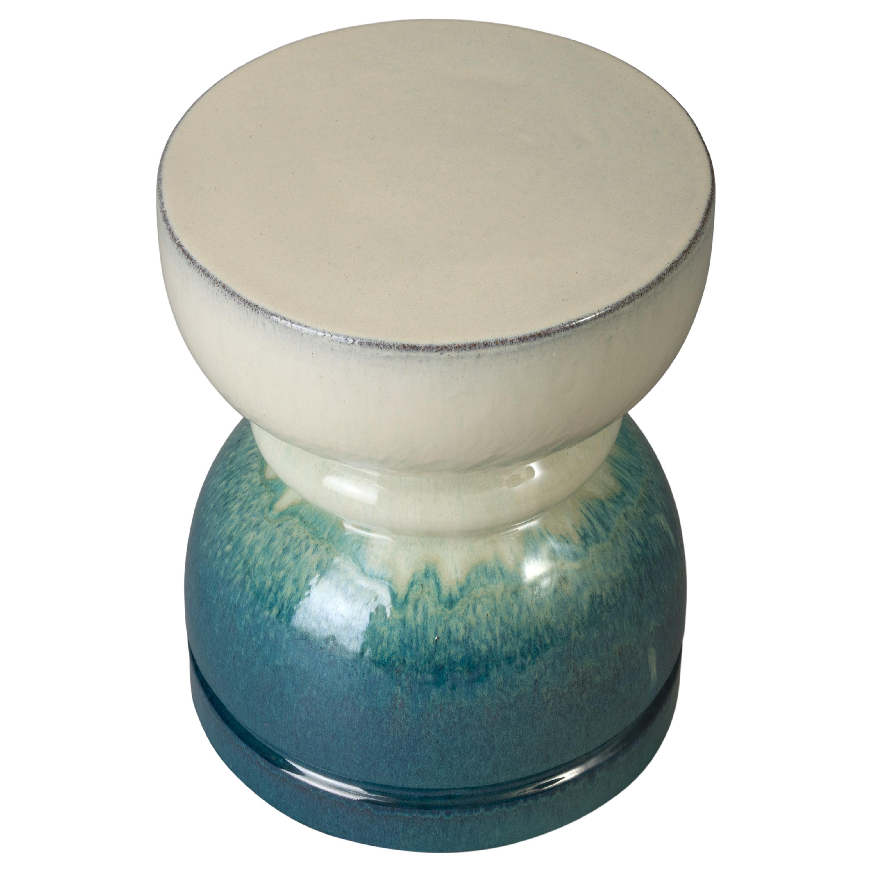 Hourglass 18 in. Seafoam Cascade Ceramic Garden Stool