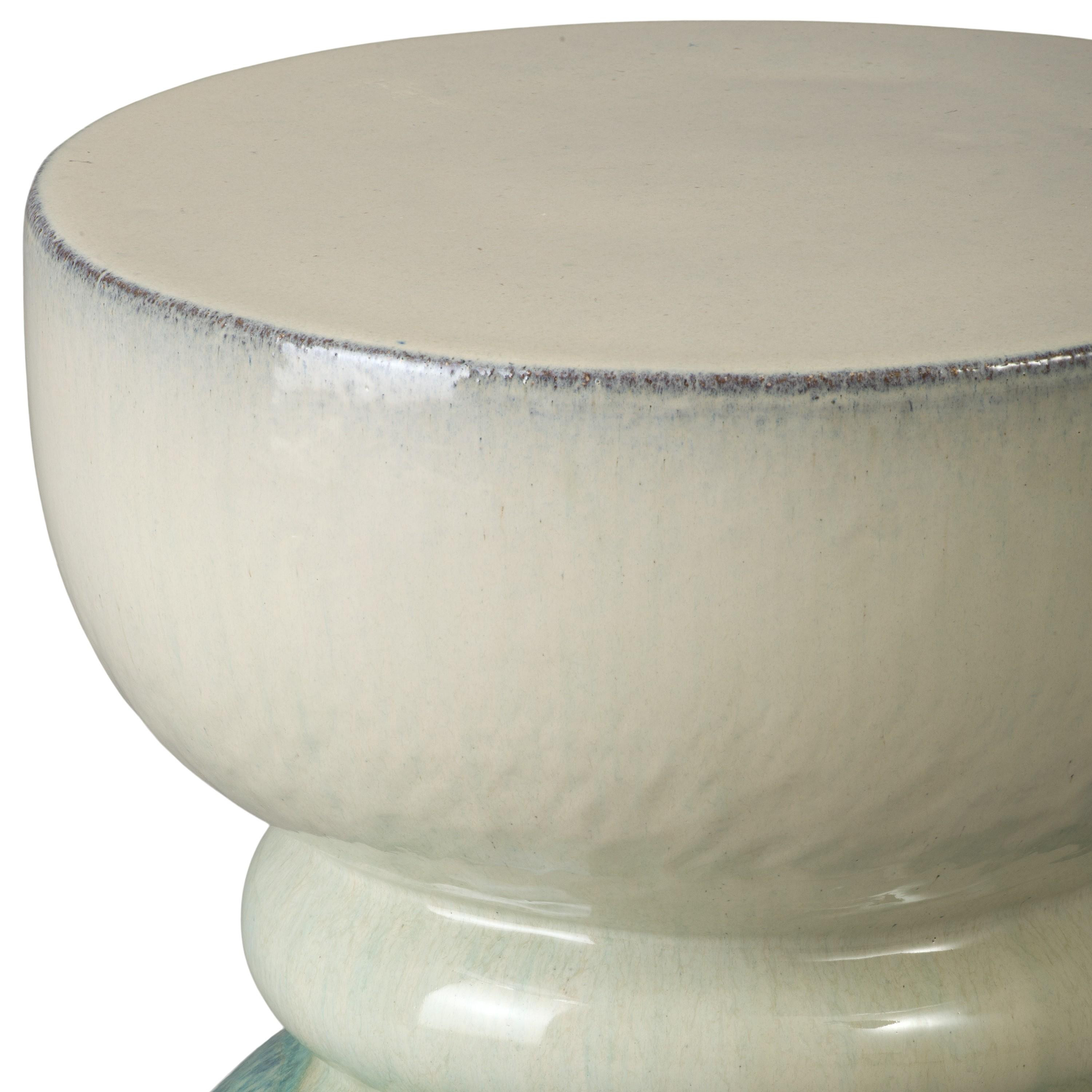Hourglass 18 in. Seafoam Cascade Ceramic Garden Stool