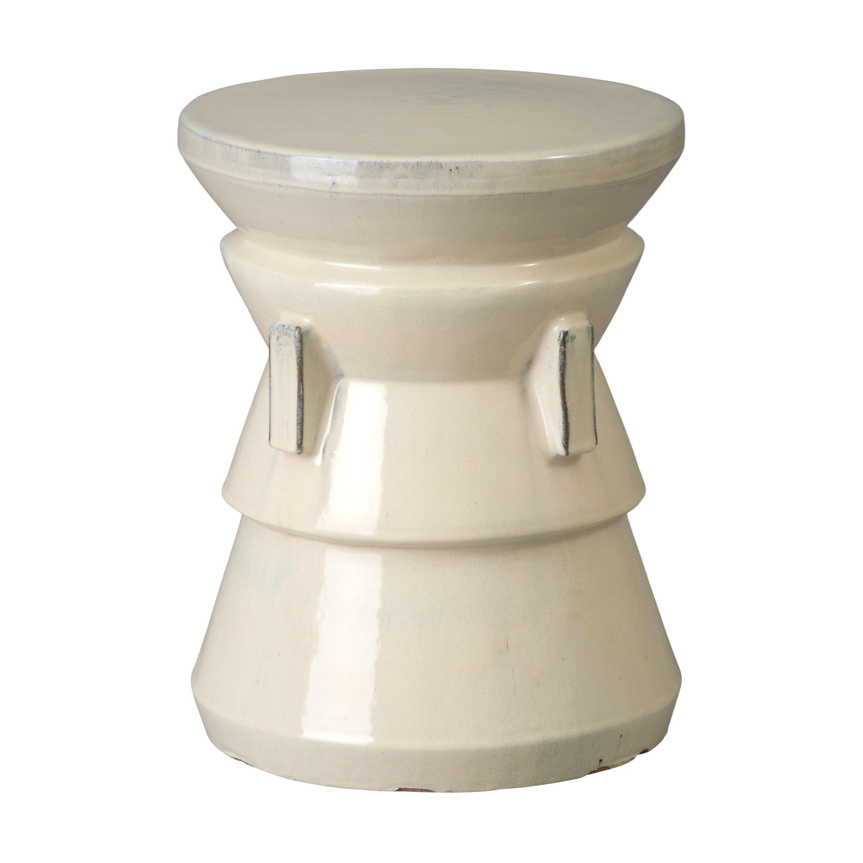 Four Handle 18 in. Cream Ceramic Garden Stool