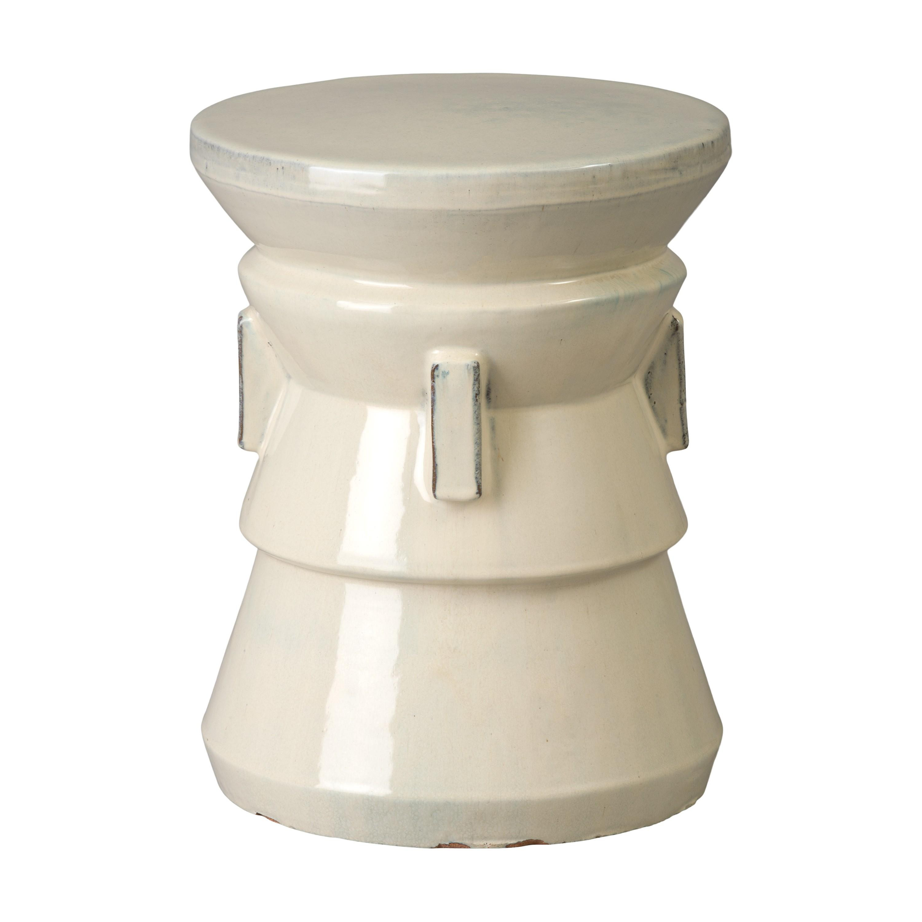 Four Handle 18 in. Cream Ceramic Garden Stool