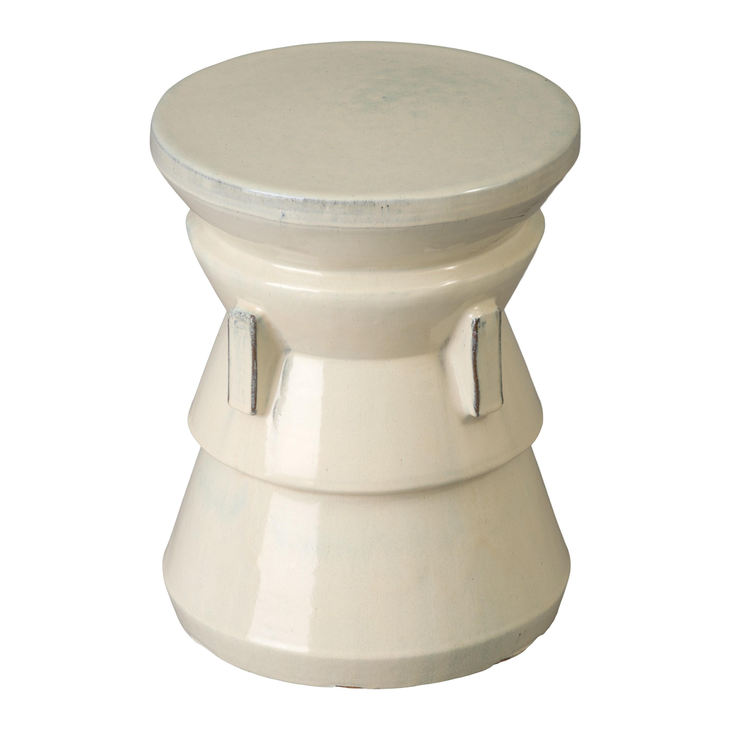 Four Handle 18 in. Cream Ceramic Garden Stool