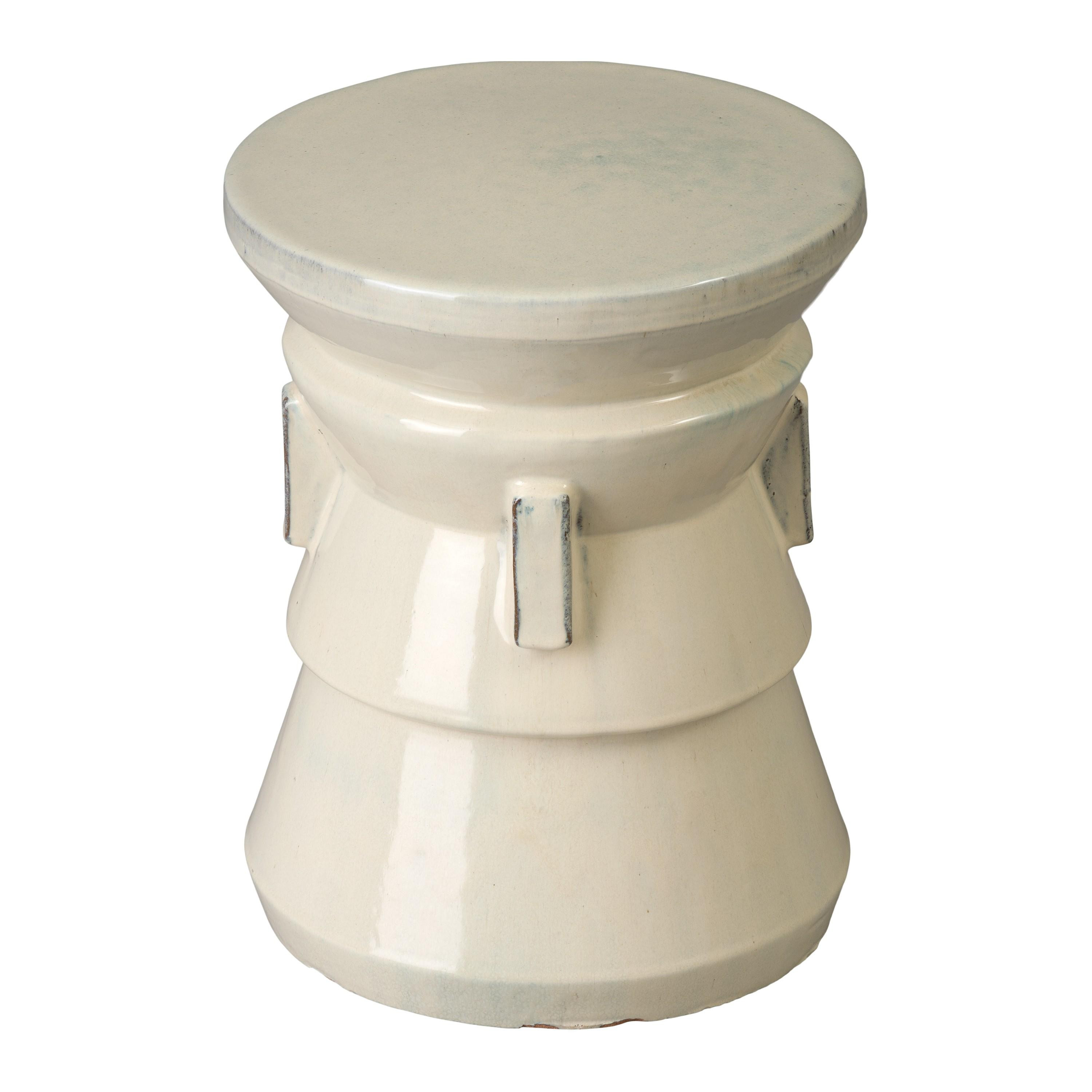 Four Handle 18 in. Cream Ceramic Garden Stool