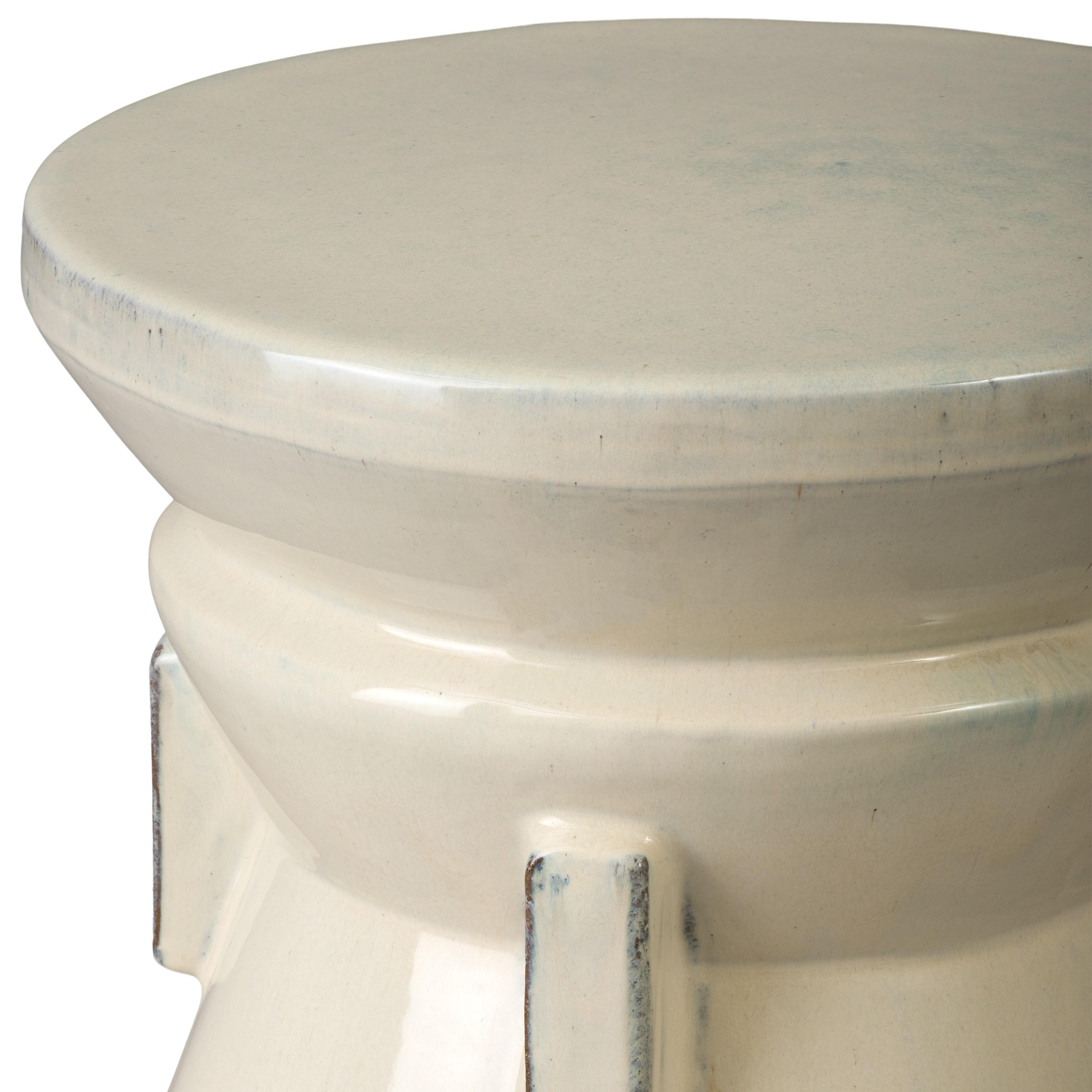 Four Handle 18 in. Cream Ceramic Garden Stool