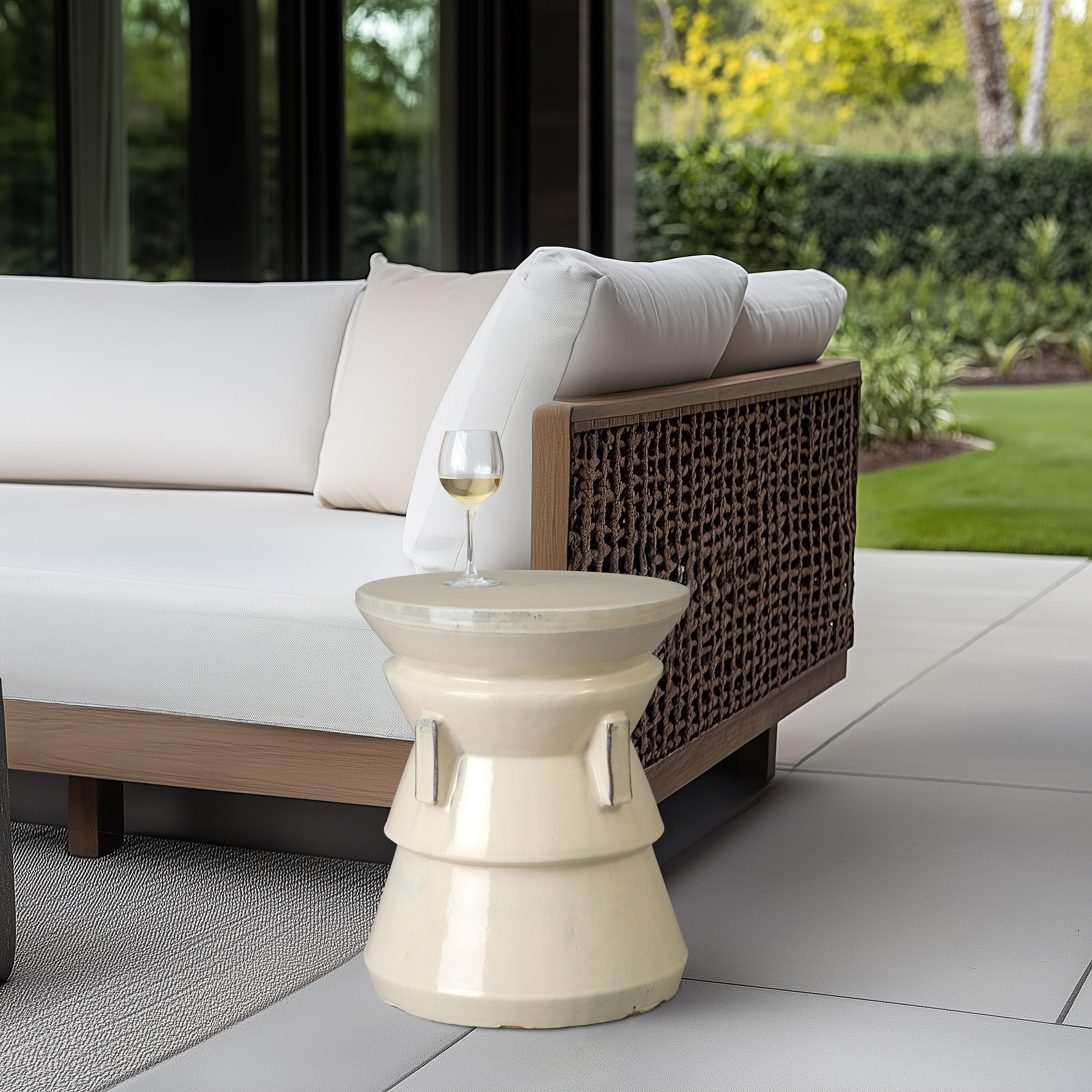 Four Handle 18 in. Cream Ceramic Garden Stool