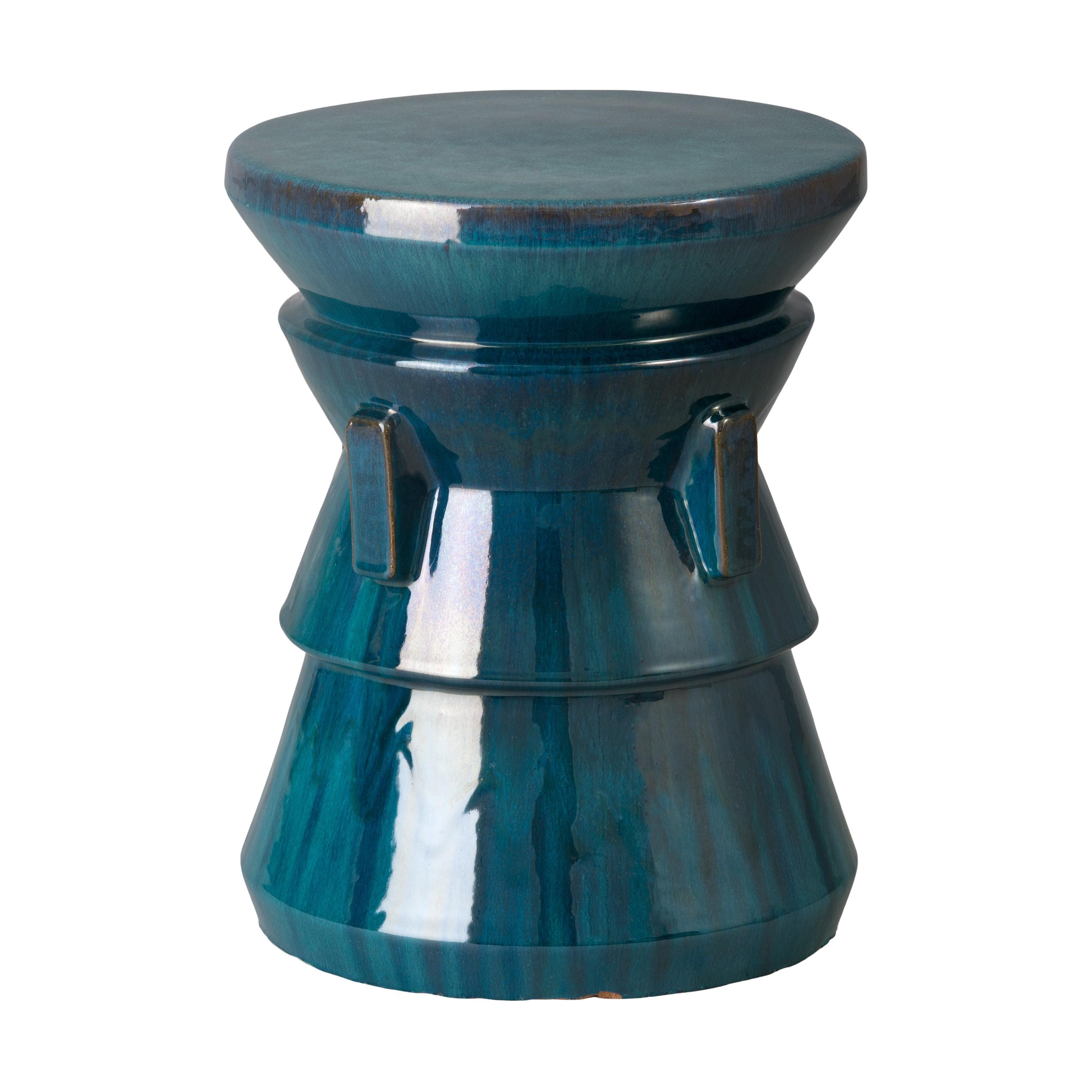 Four Handle 18 in. Teal Ceramic Garden Stool