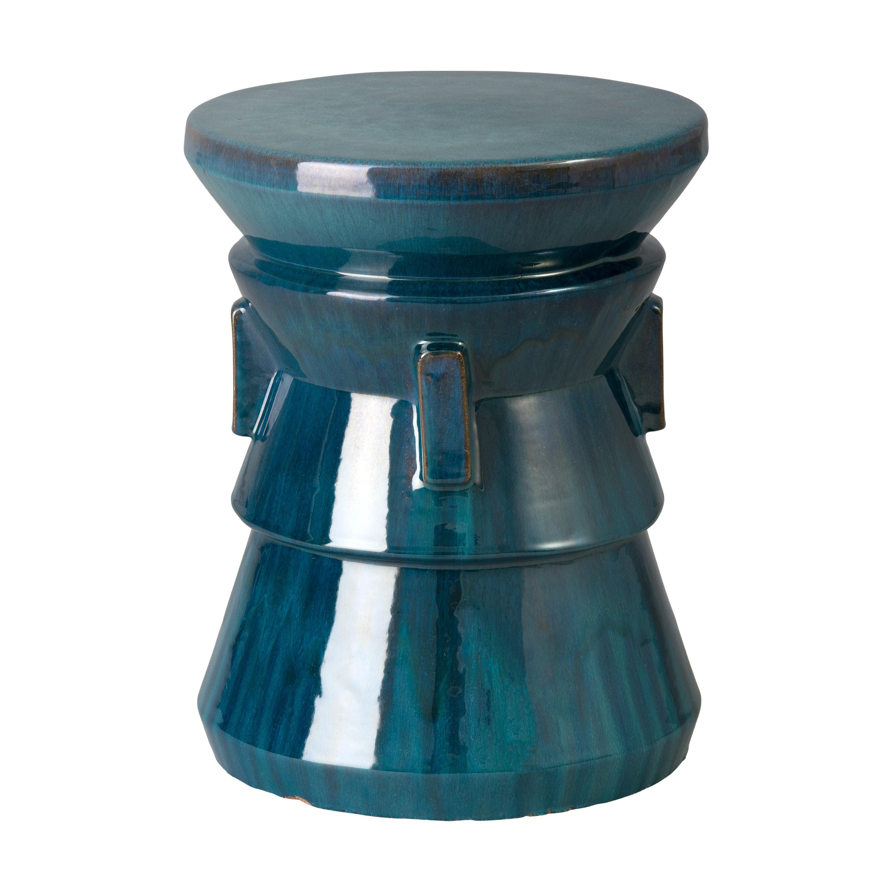 Four Handle 18 in. Teal Ceramic Garden Stool