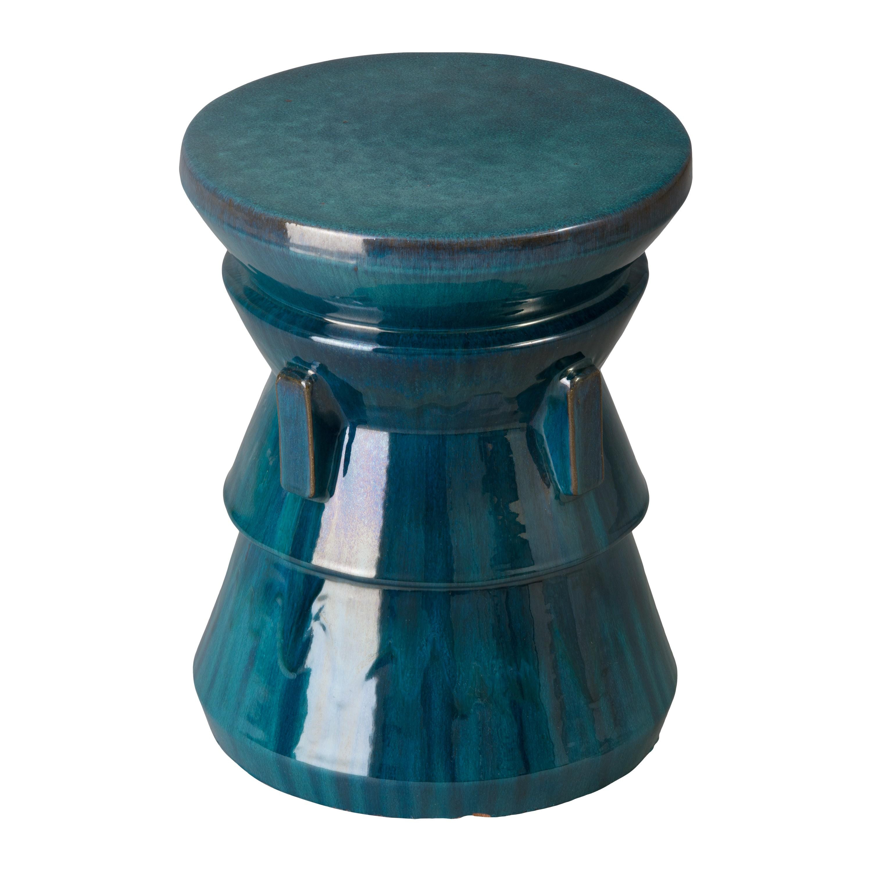Four Handle 18 in. Teal Ceramic Garden Stool