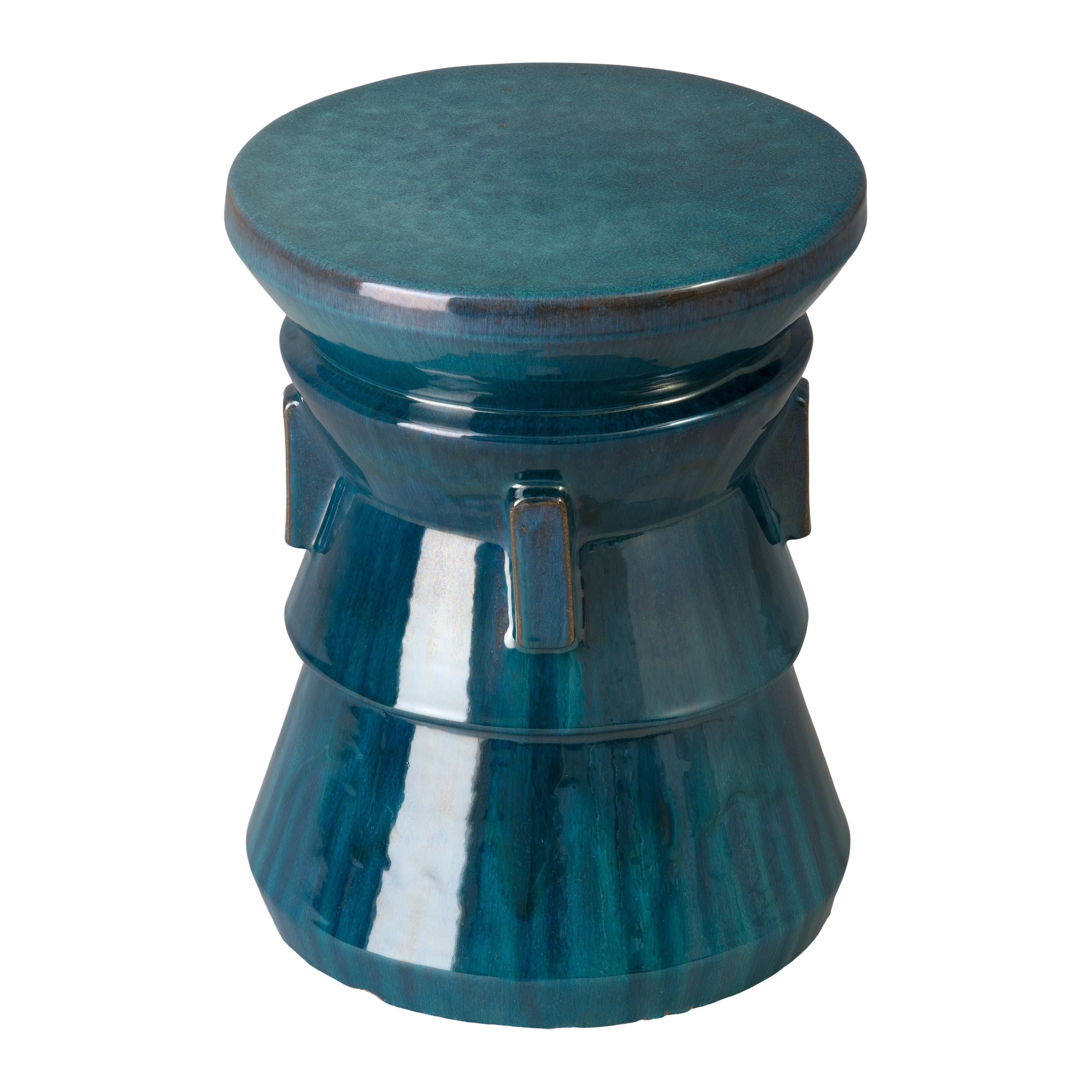 Four Handle 18 in. Teal Ceramic Garden Stool