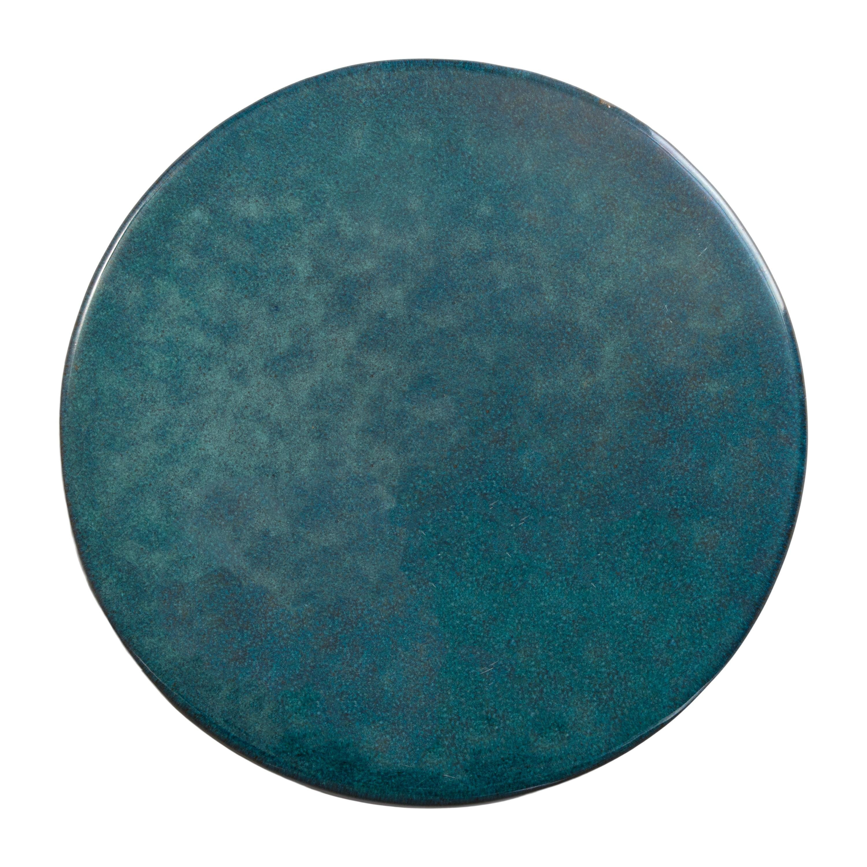 Four Handle 18 in. Teal Ceramic Garden Stool