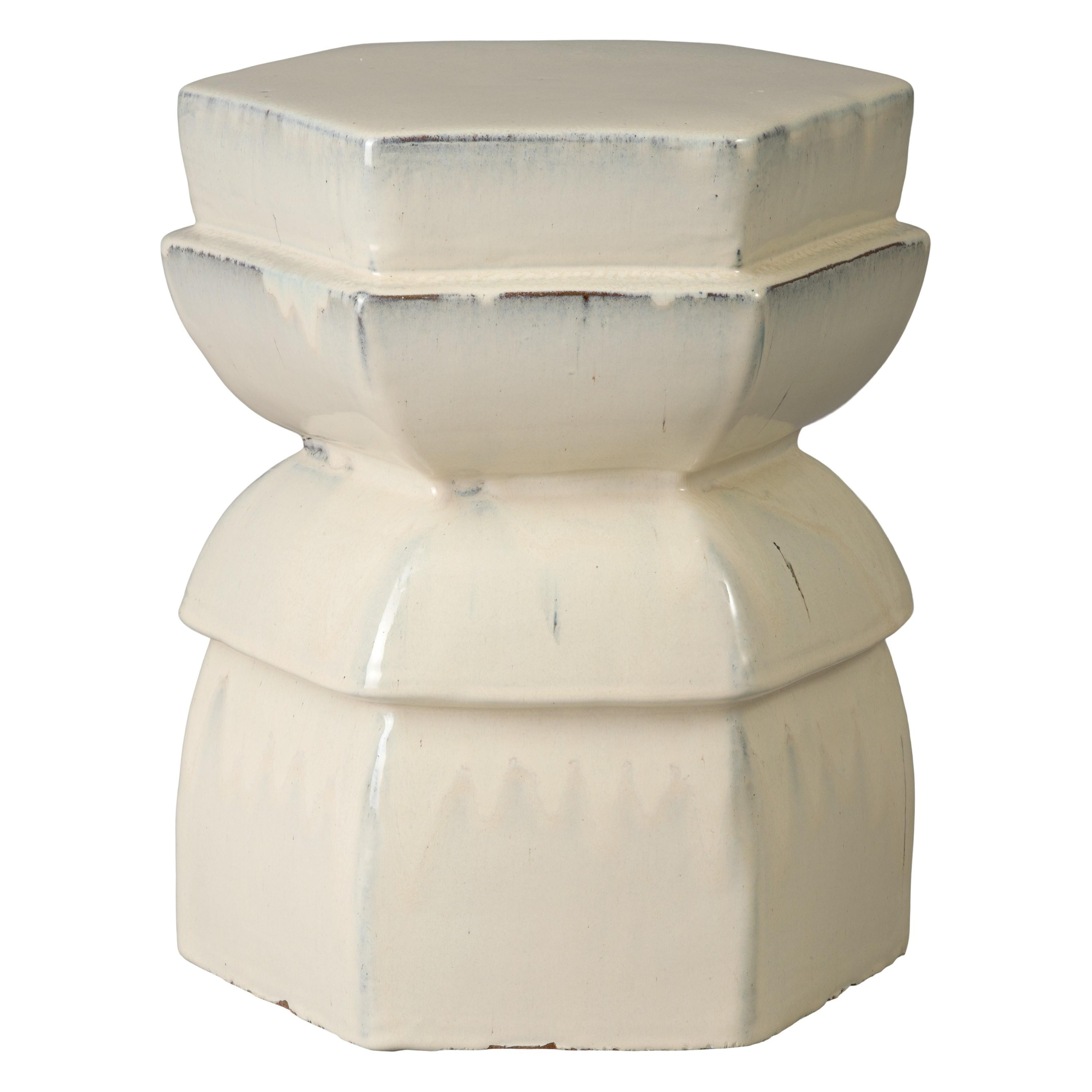 Hex Layered 18 in. Cream Ceramic Garden Stool