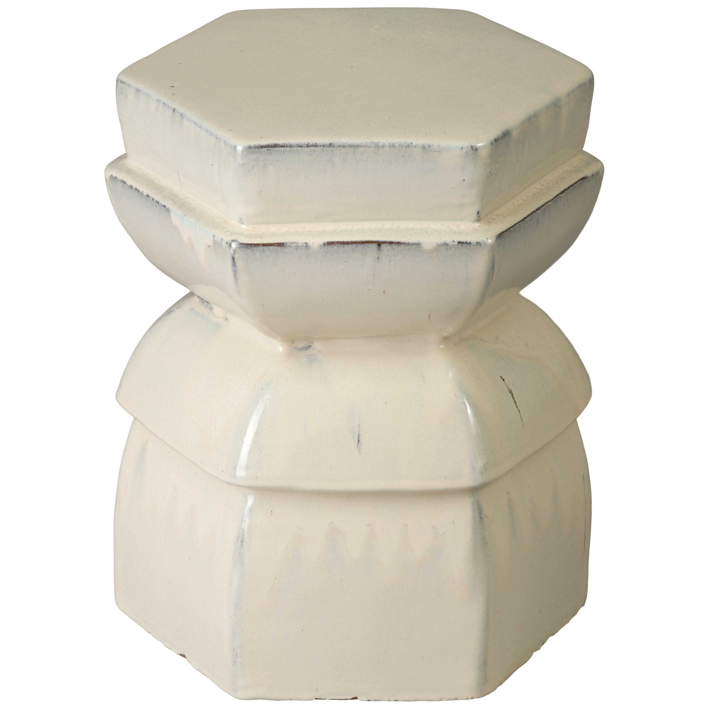 Hex Layered 18 in. Cream Ceramic Garden Stool
