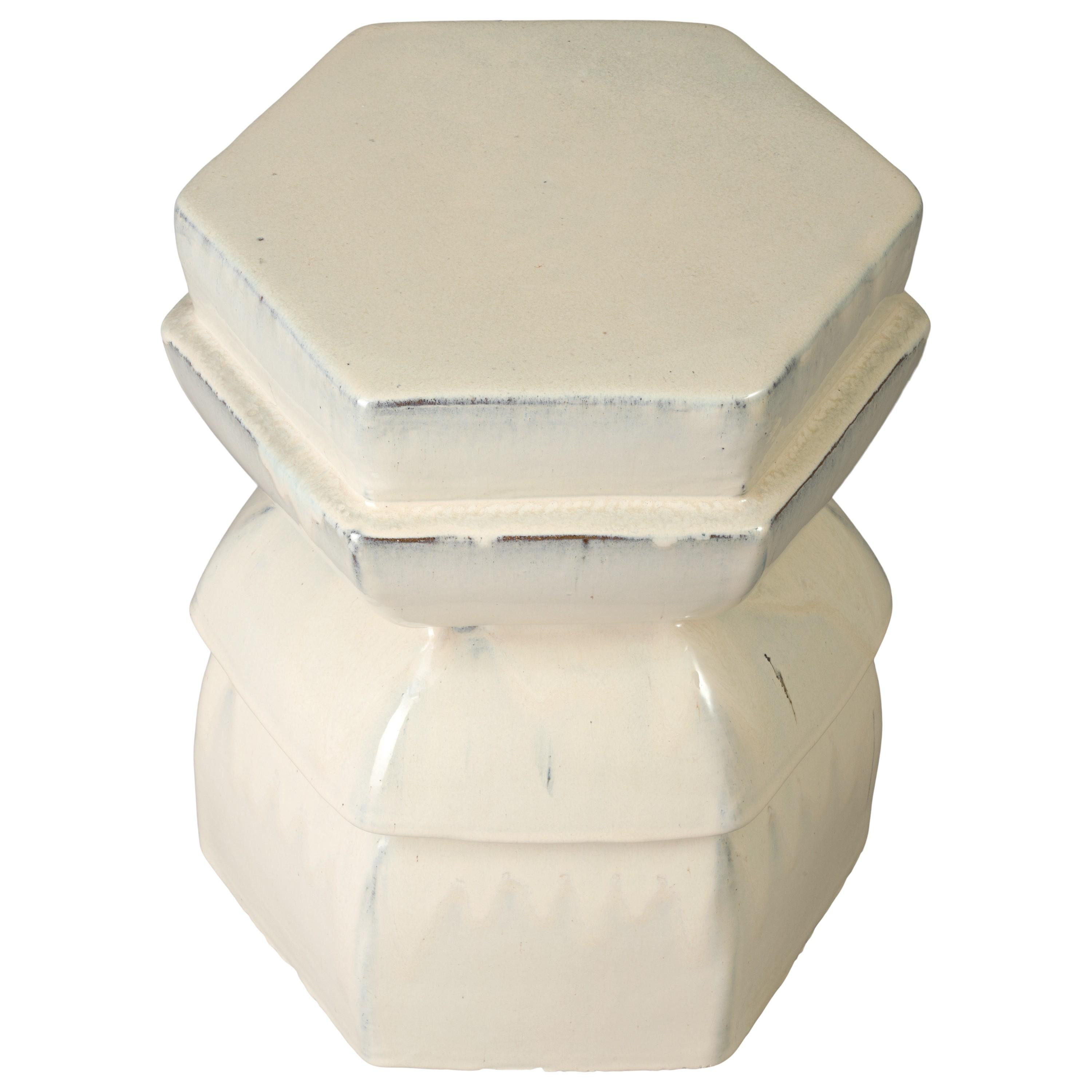 Hex Layered 18 in. Cream Ceramic Garden Stool