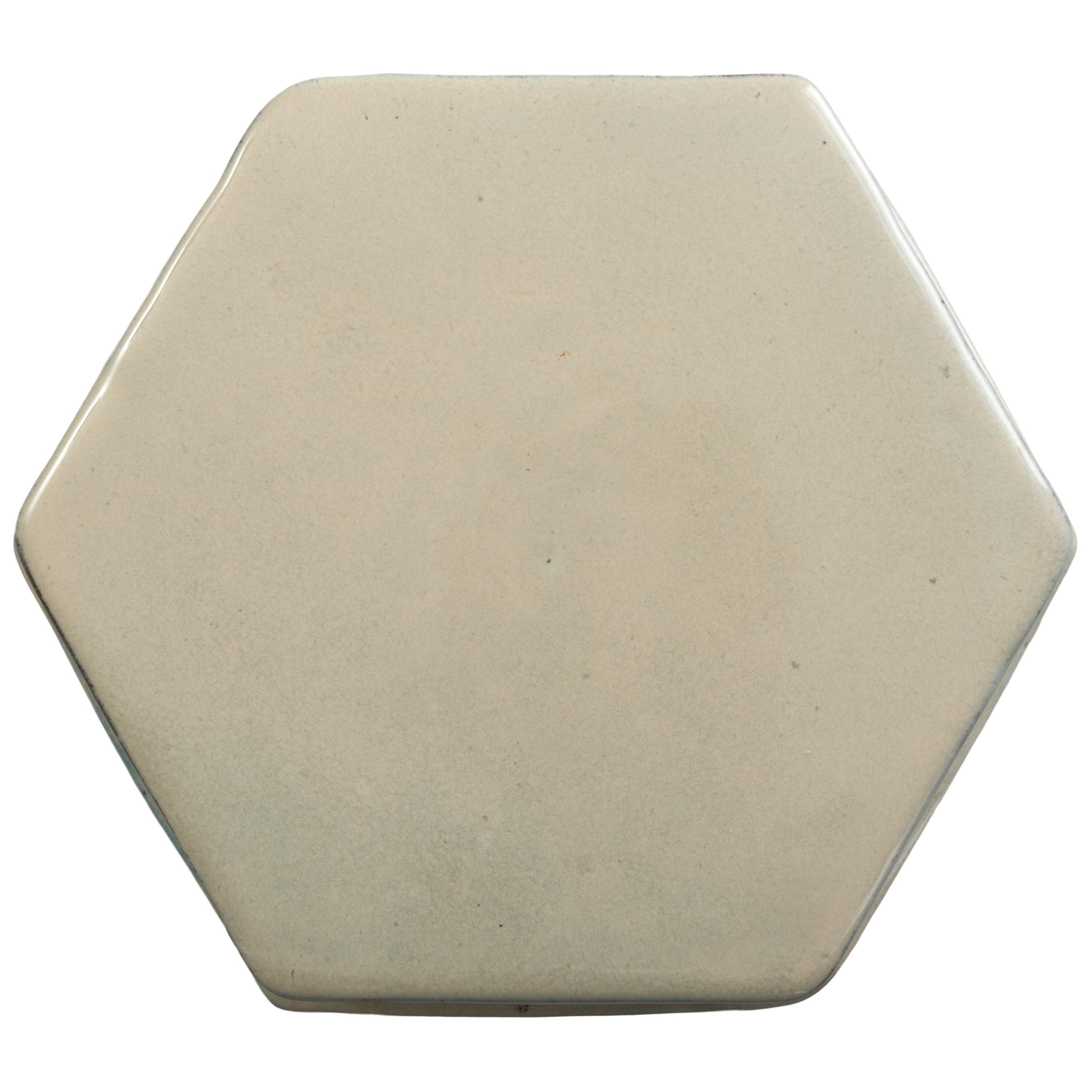 Hex Layered 18 in. Cream Ceramic Garden Stool