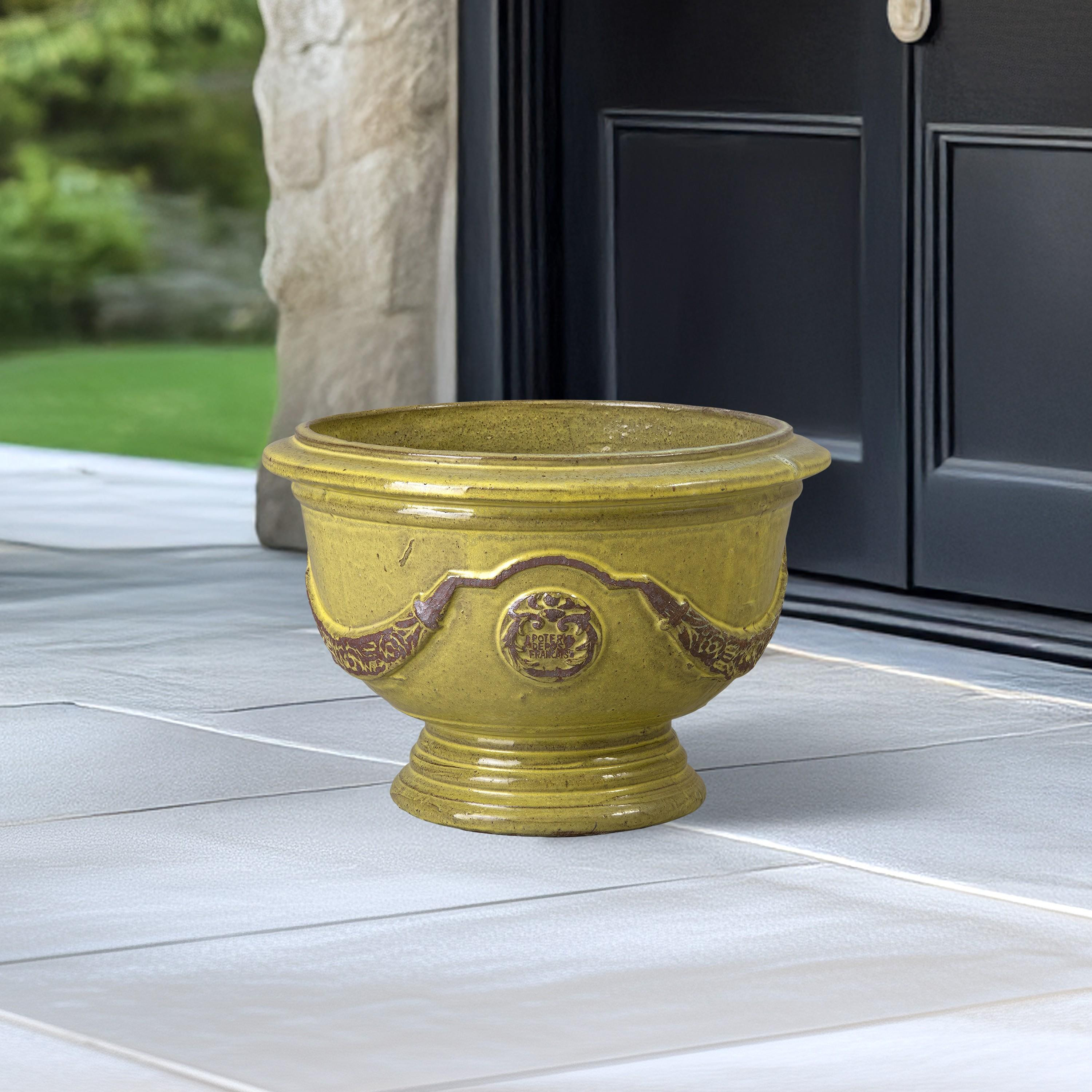 Anduze 14 in. French Yellow Ceramic Planter