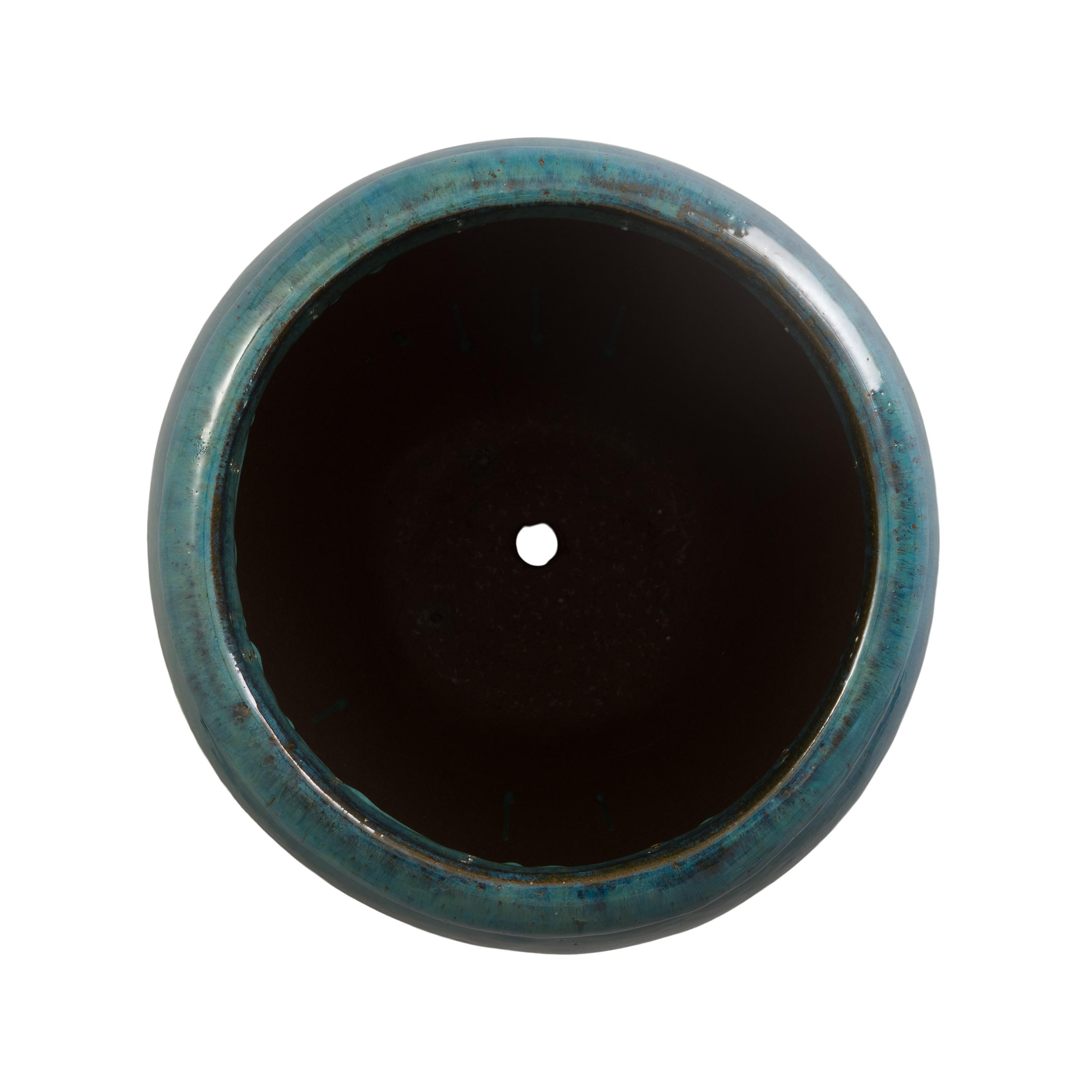 Convex 21 in. Teal Ceramic Planter