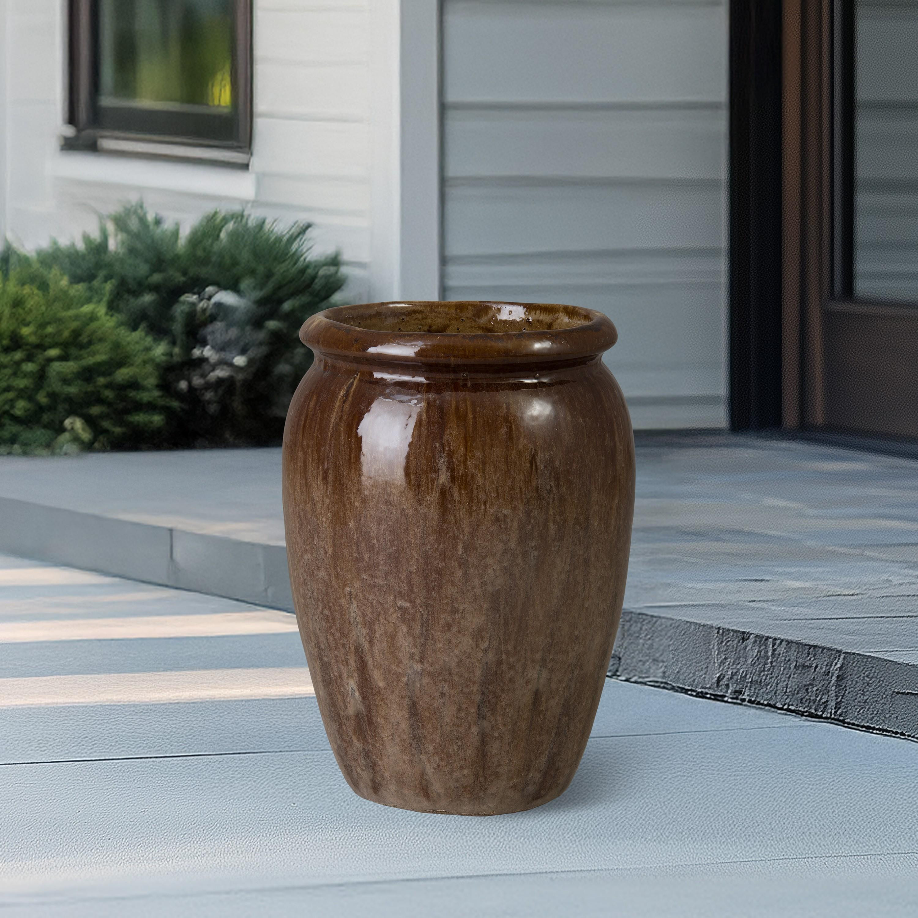 Convex 21 in. Variegated Olive Ceramic Planter