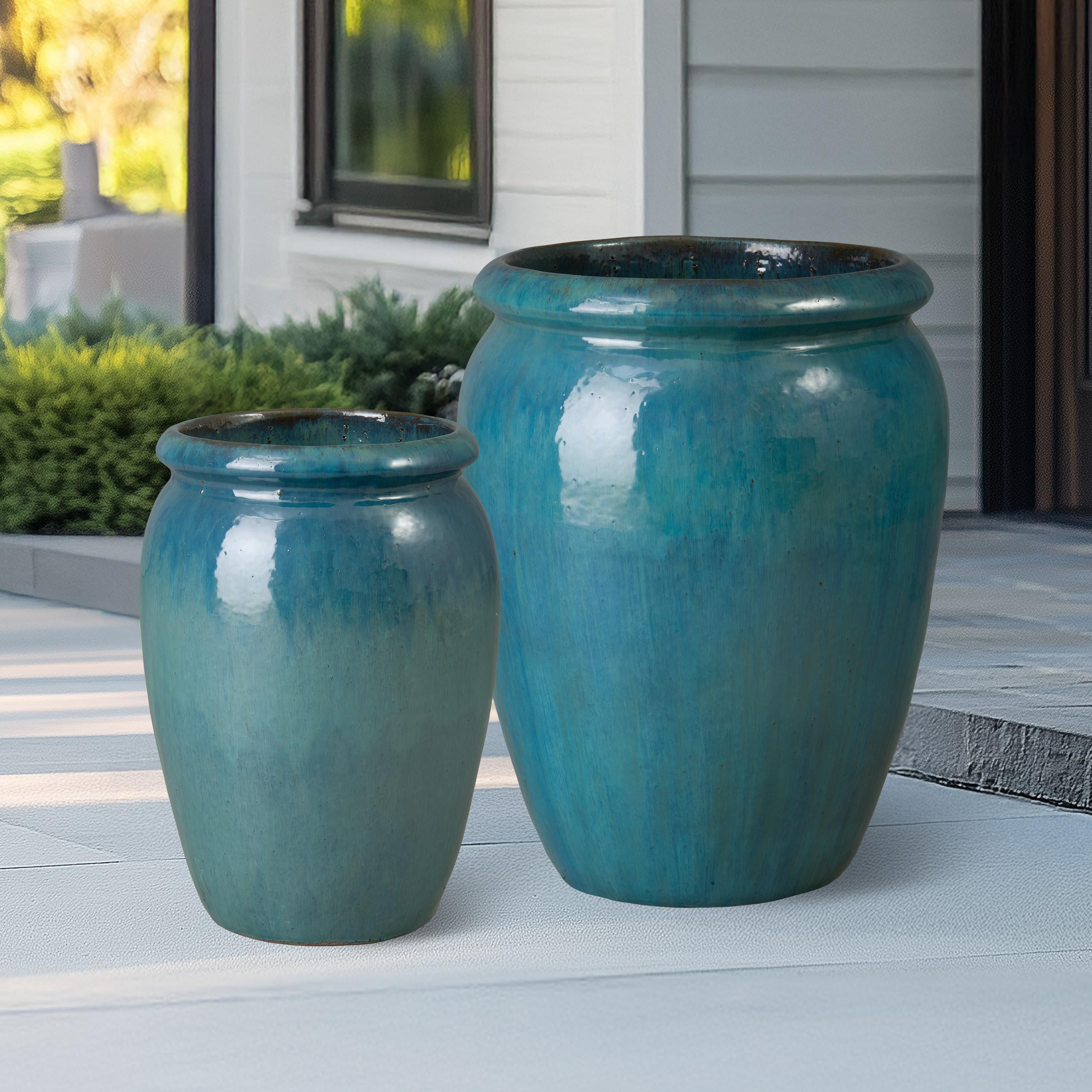 Convex Set of 2 Teal Ceramic Planters