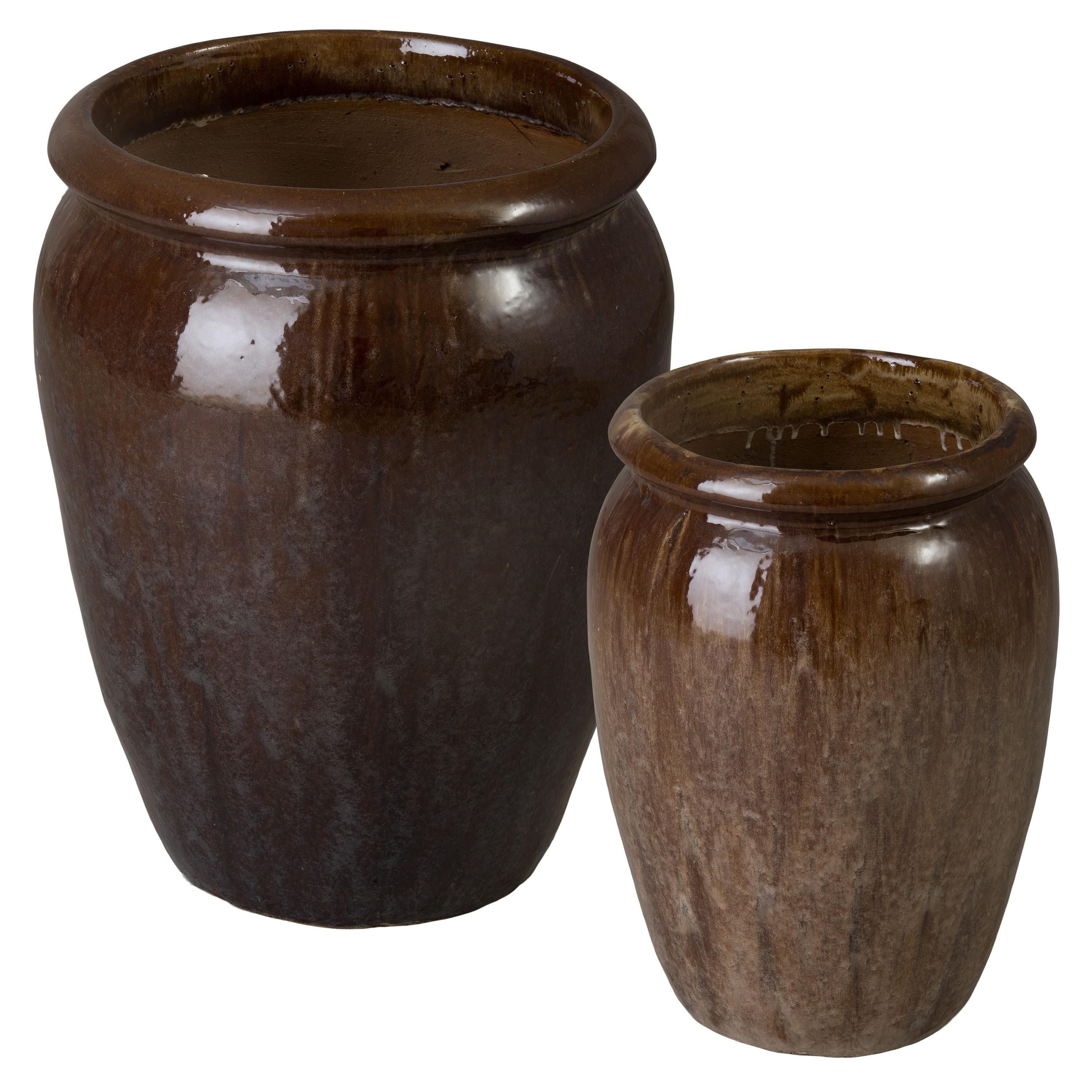Convex Set of 2 Variegated Olive Ceramic Planters