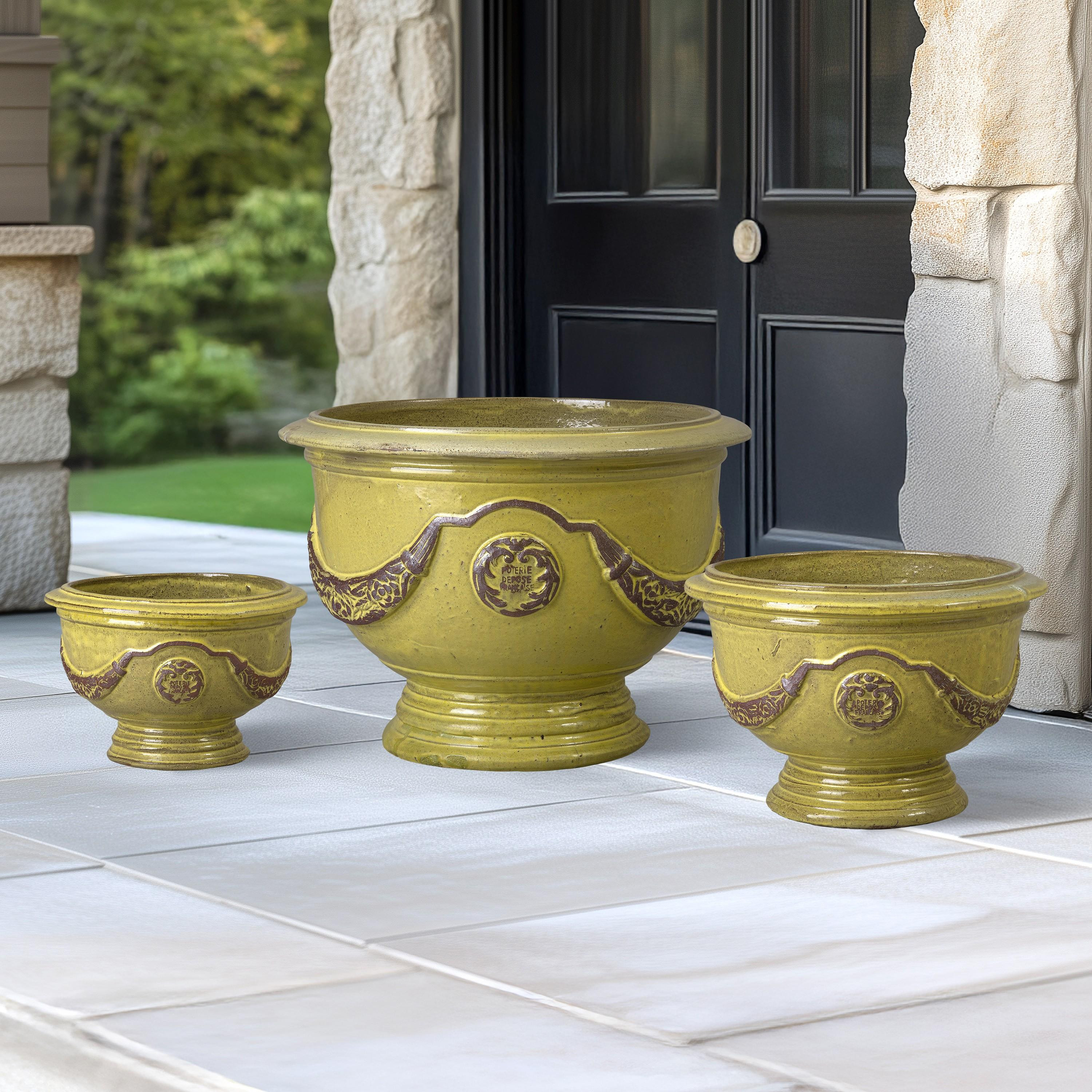 Anduze Set of 3 French Yellow Ceramic Planters