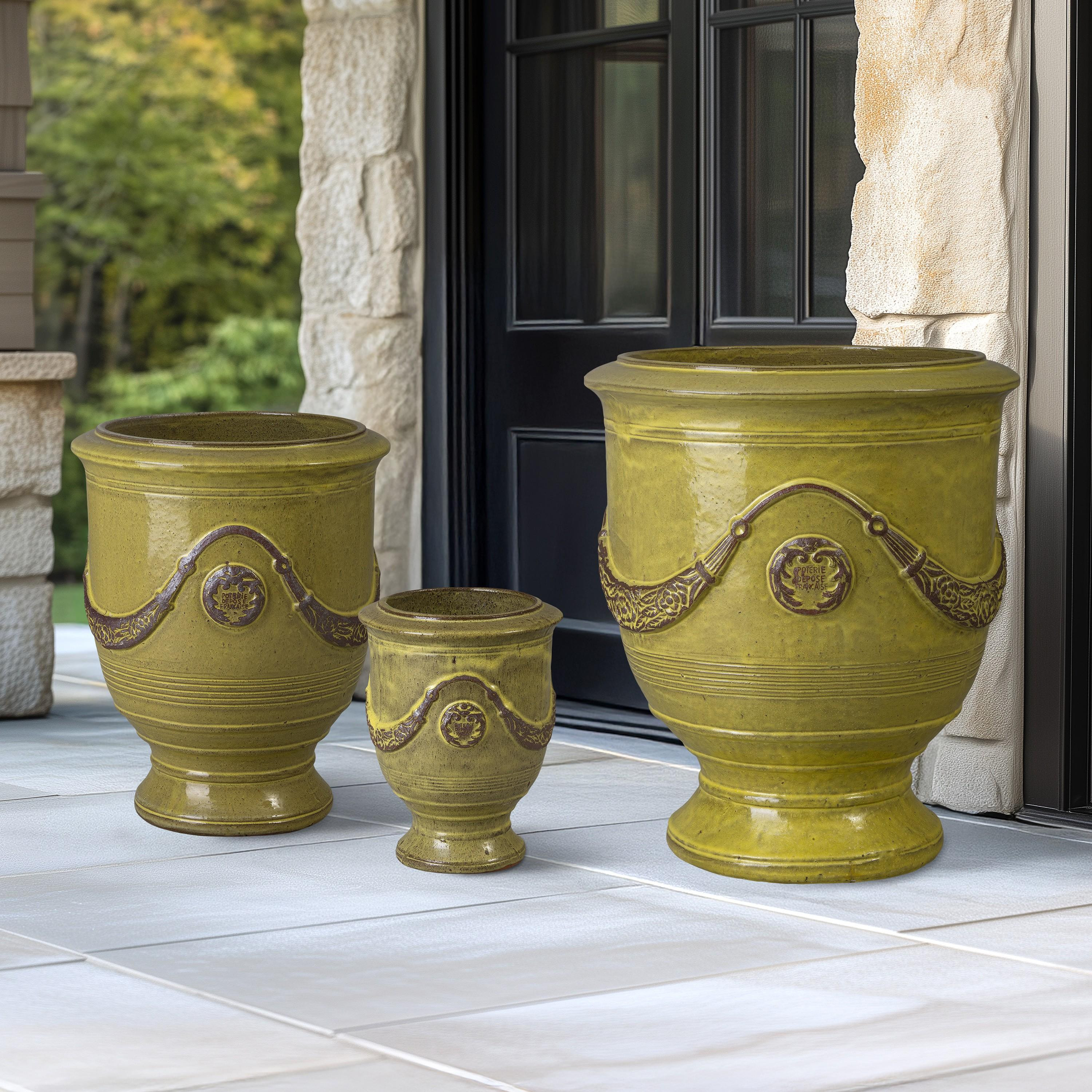 Anduze Set of 3 French Yellow Ceramic Planters