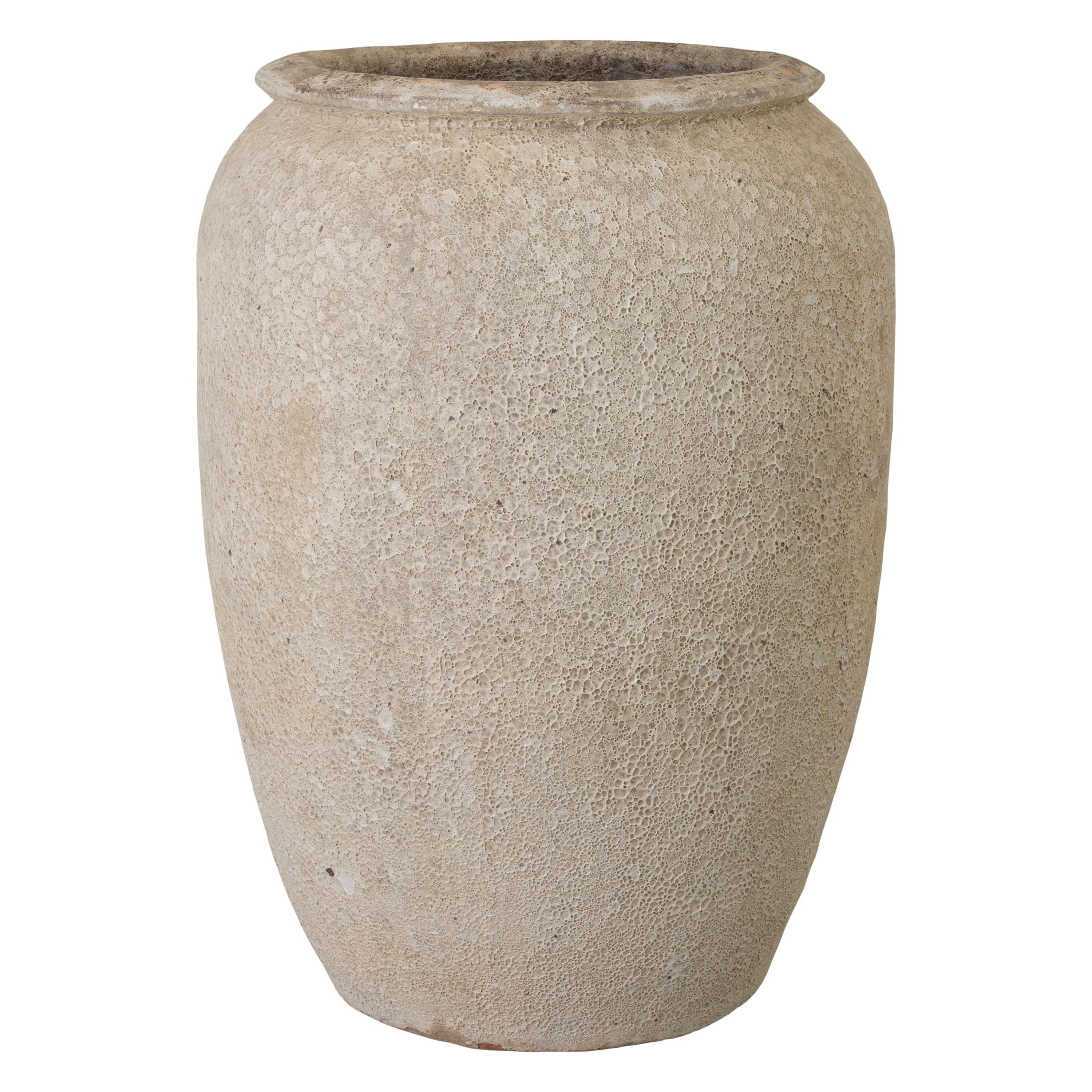 38 in. Round Reef White Ceramic Jar