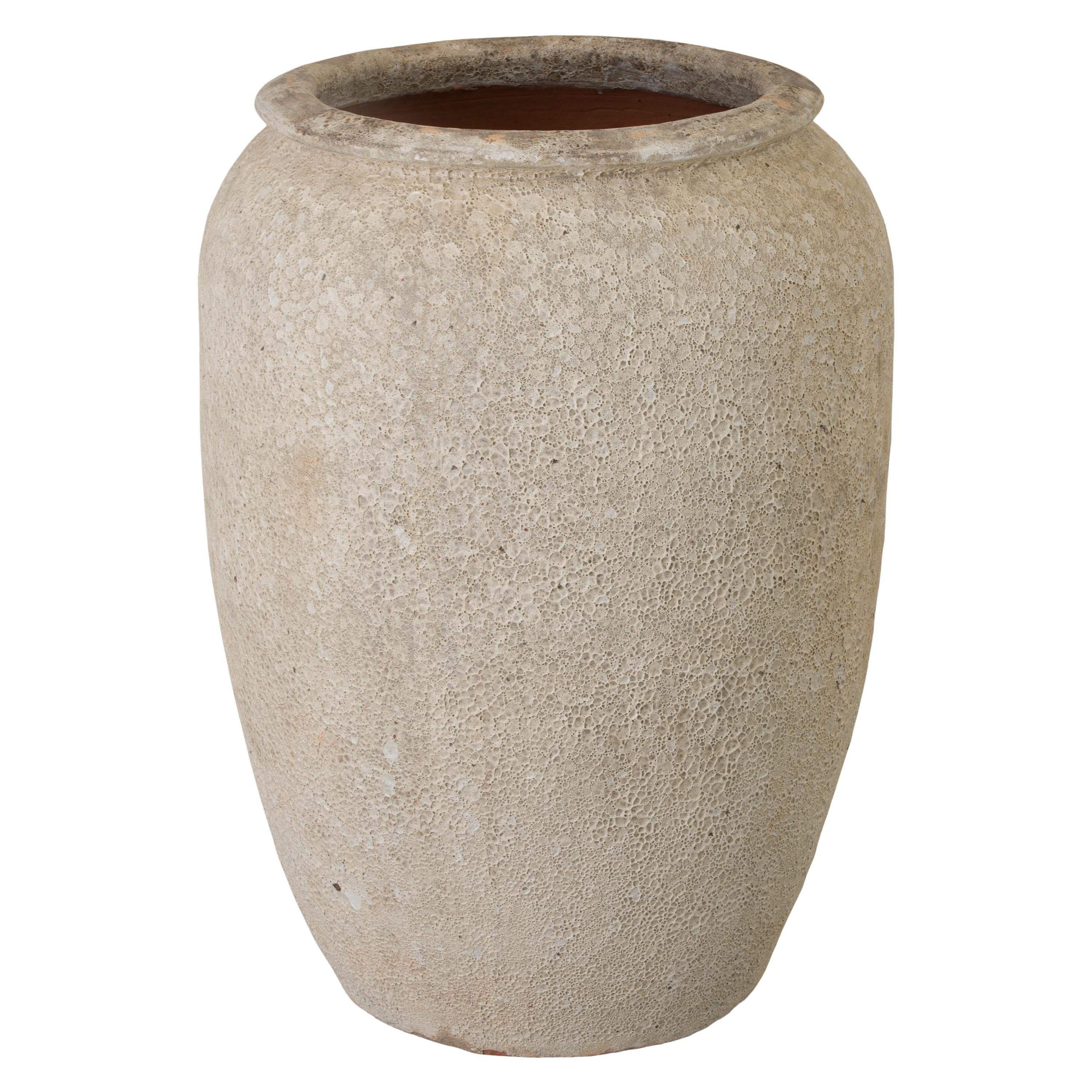 38 in. Round Reef White Ceramic Jar