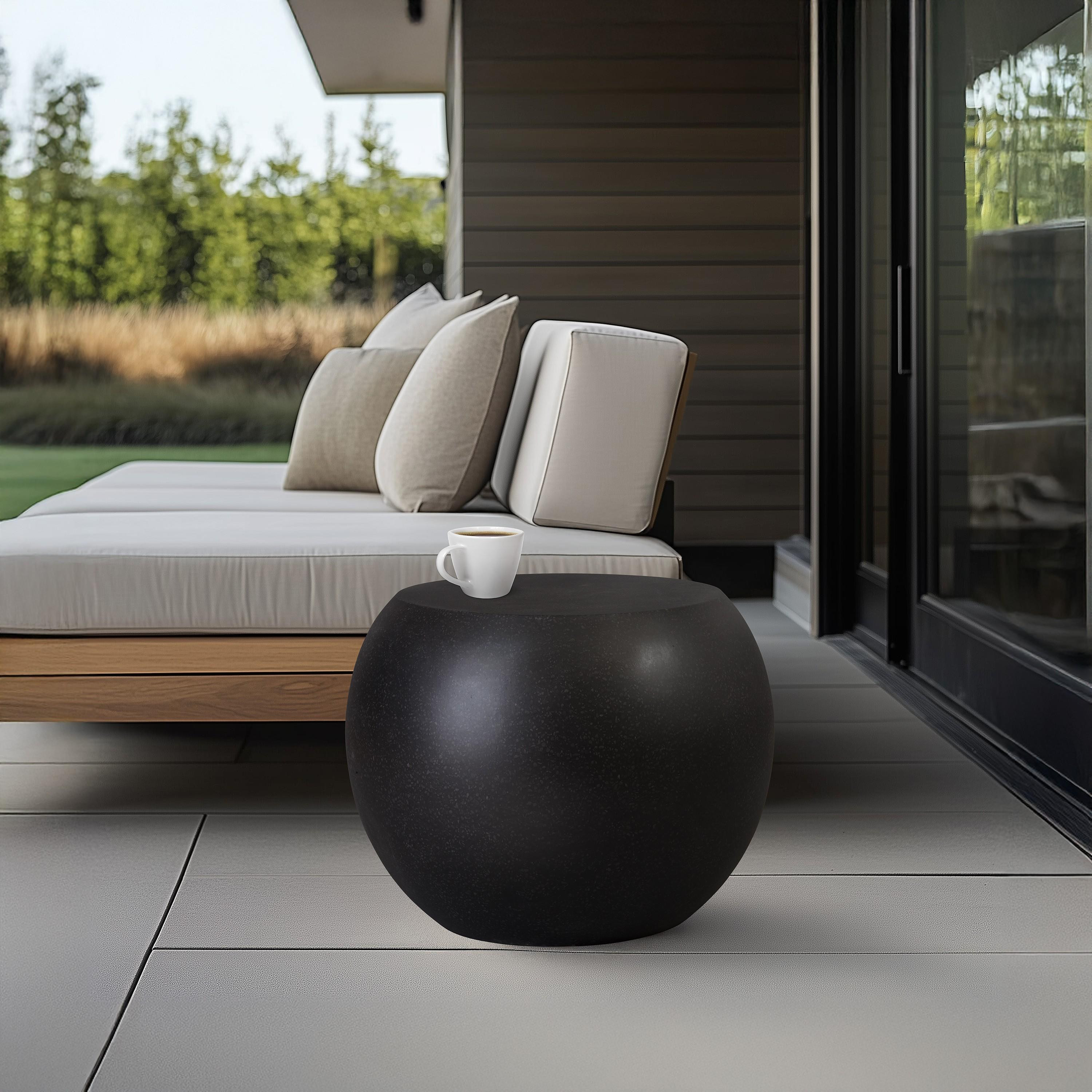 Convex 19 in. Black Terrazzo Garden Stool/Side Table