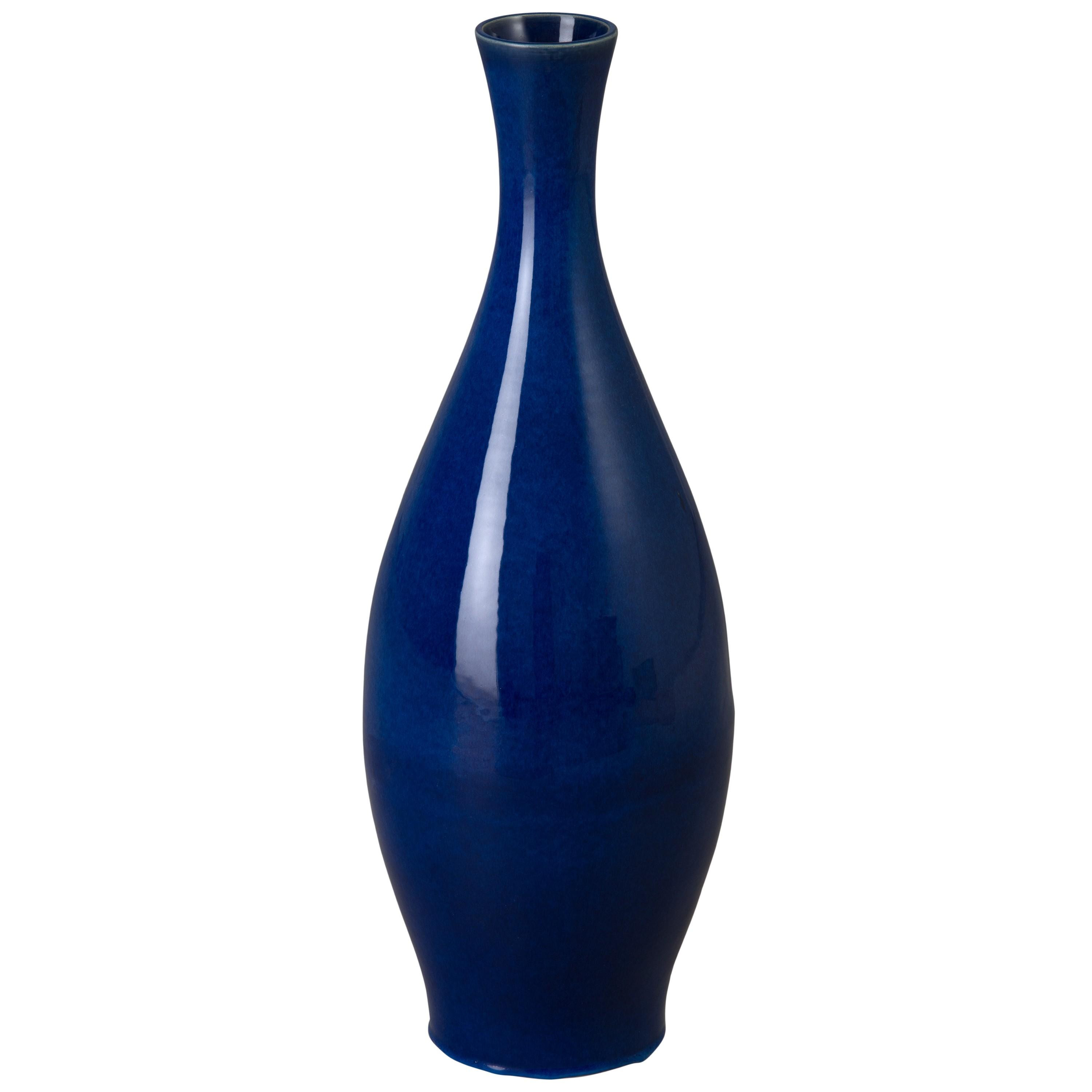 31 in. Round Blue Ceramic Bottle Vase