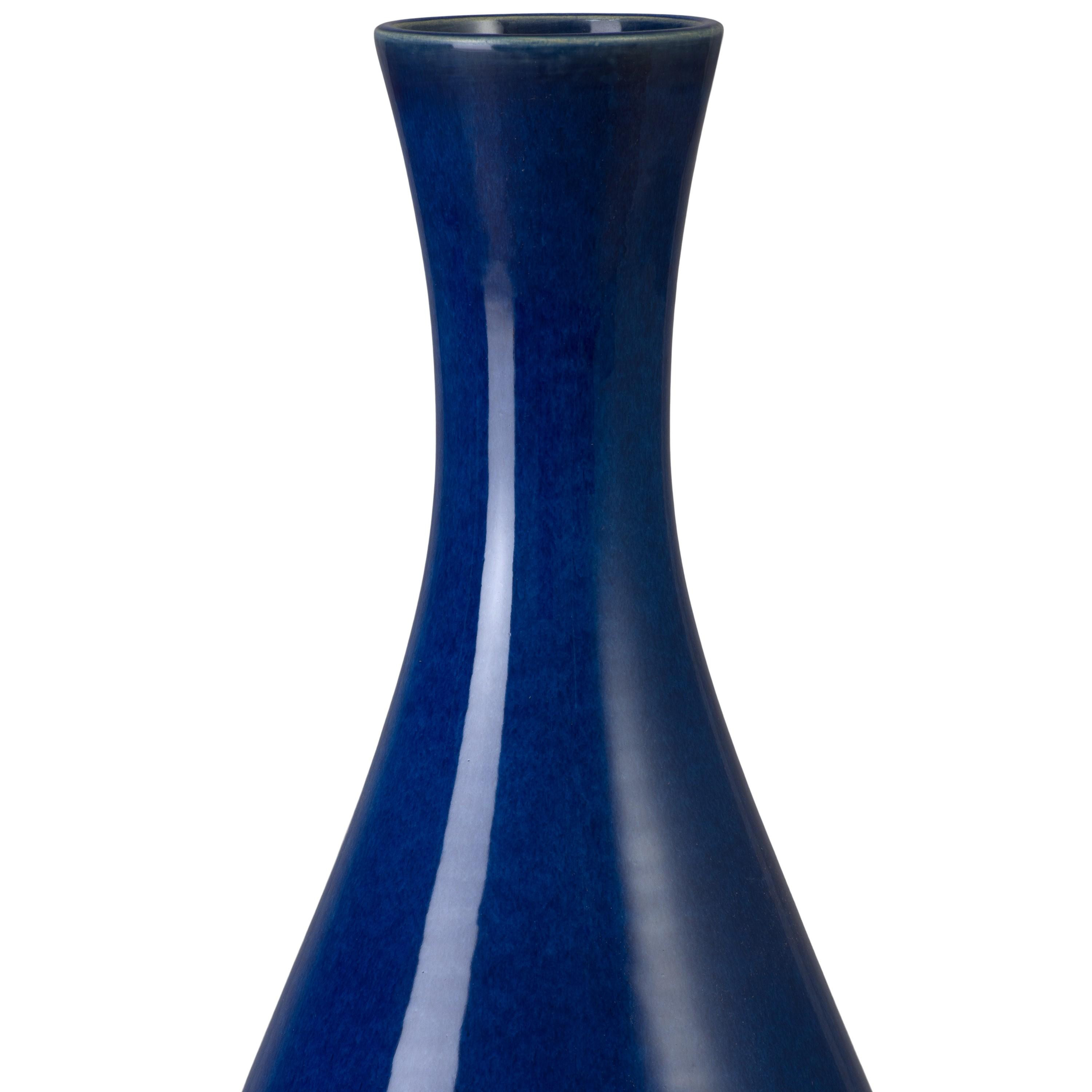 31 in. Round Blue Ceramic Bottle Vase
