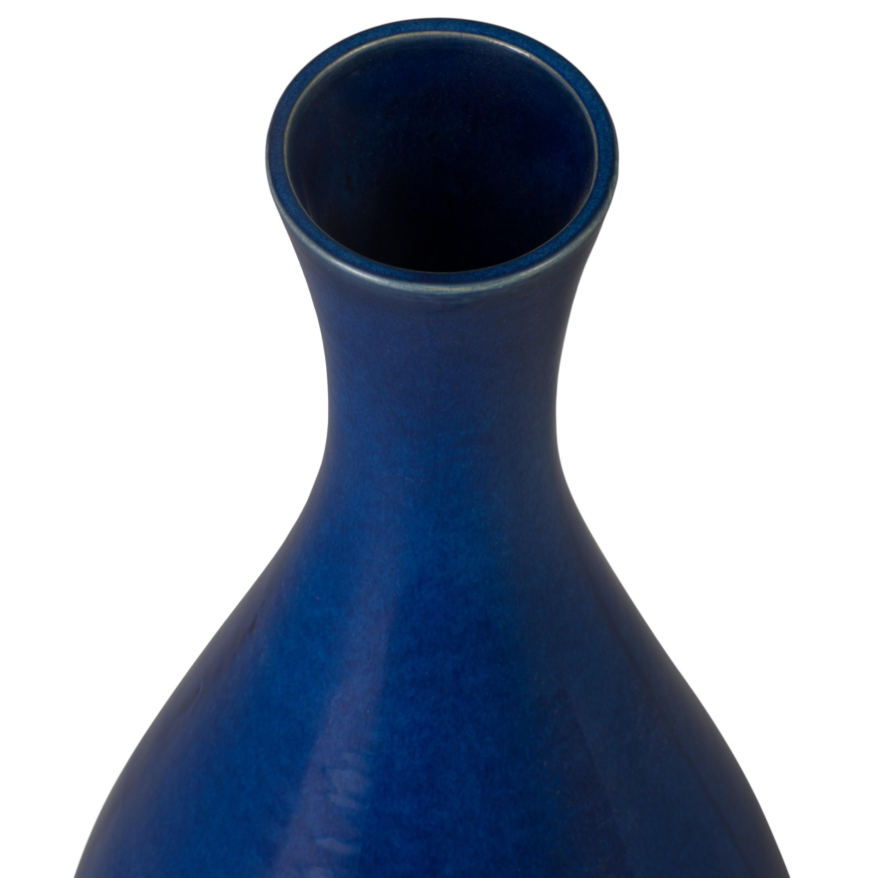 31 in. Round Blue Ceramic Bottle Vase