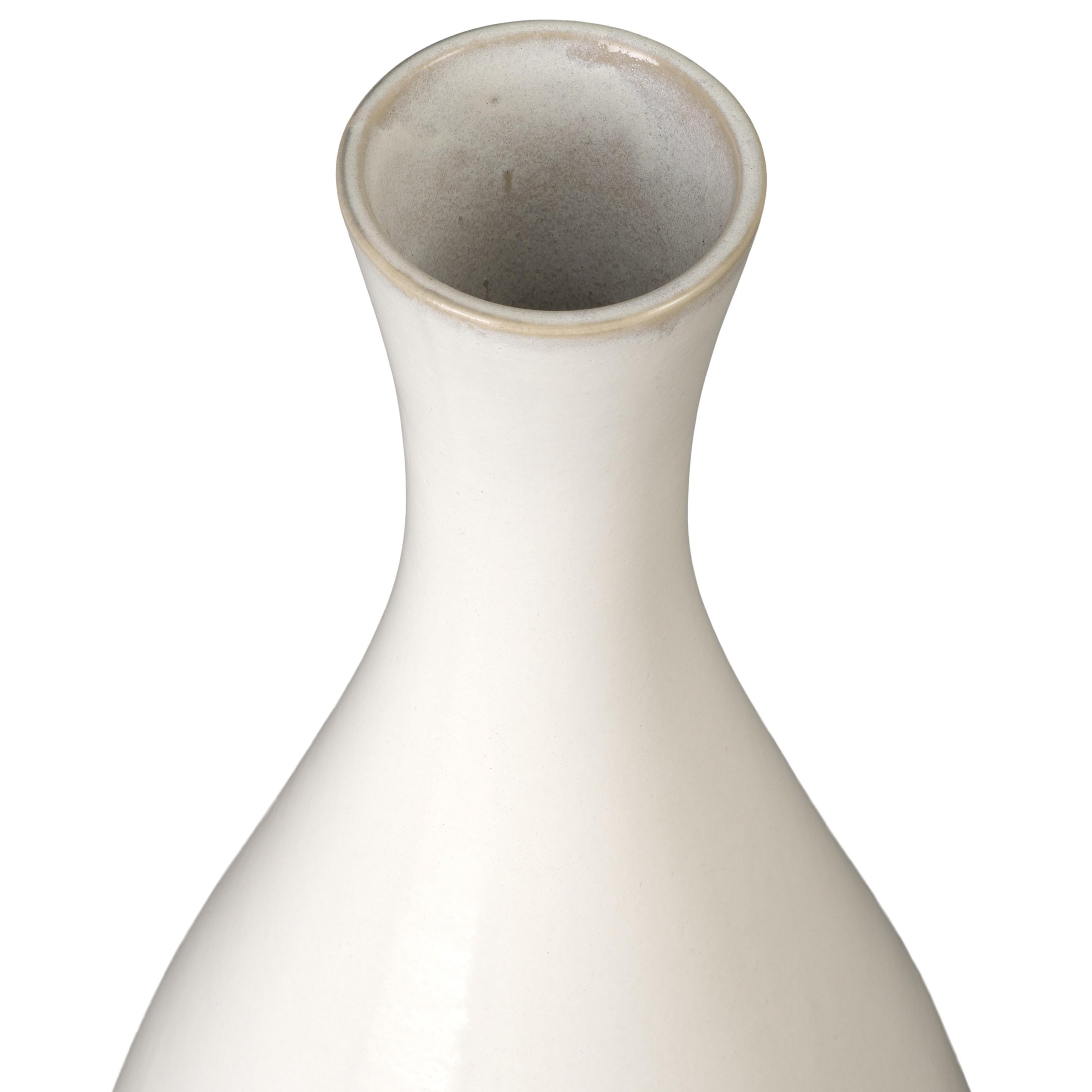 31 in. Round Moon White Ceramic Bottle Vase