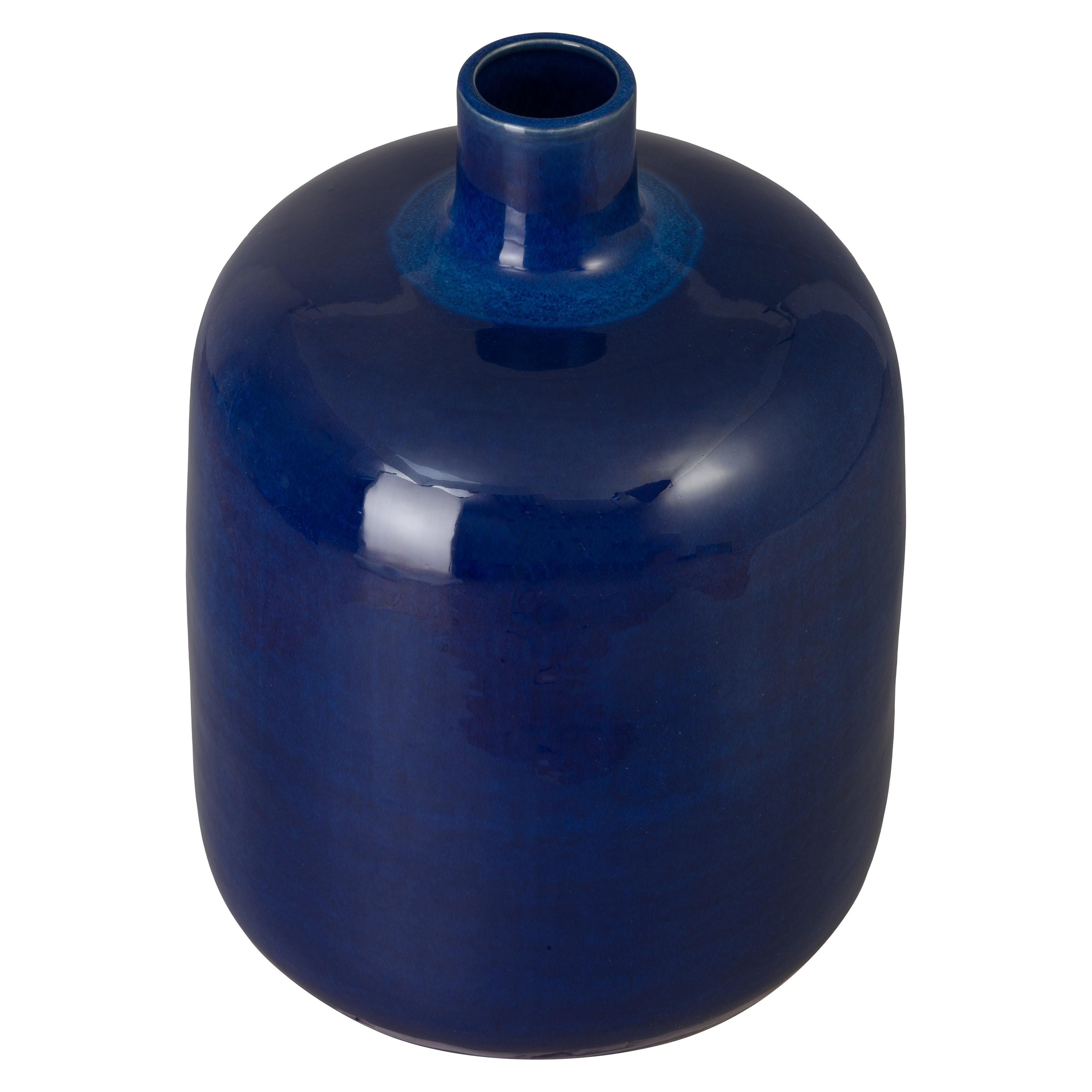 18 in. Round Blue Ceramic Jug Vase