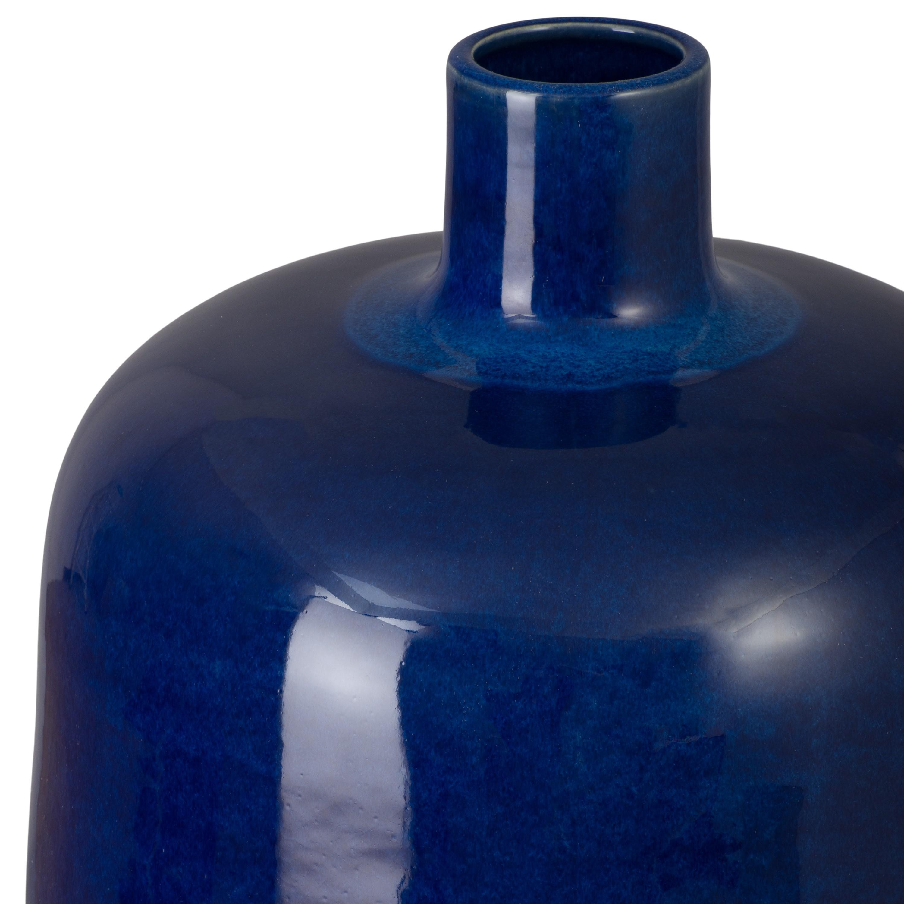 18 in. Round Blue Ceramic Jug Vase