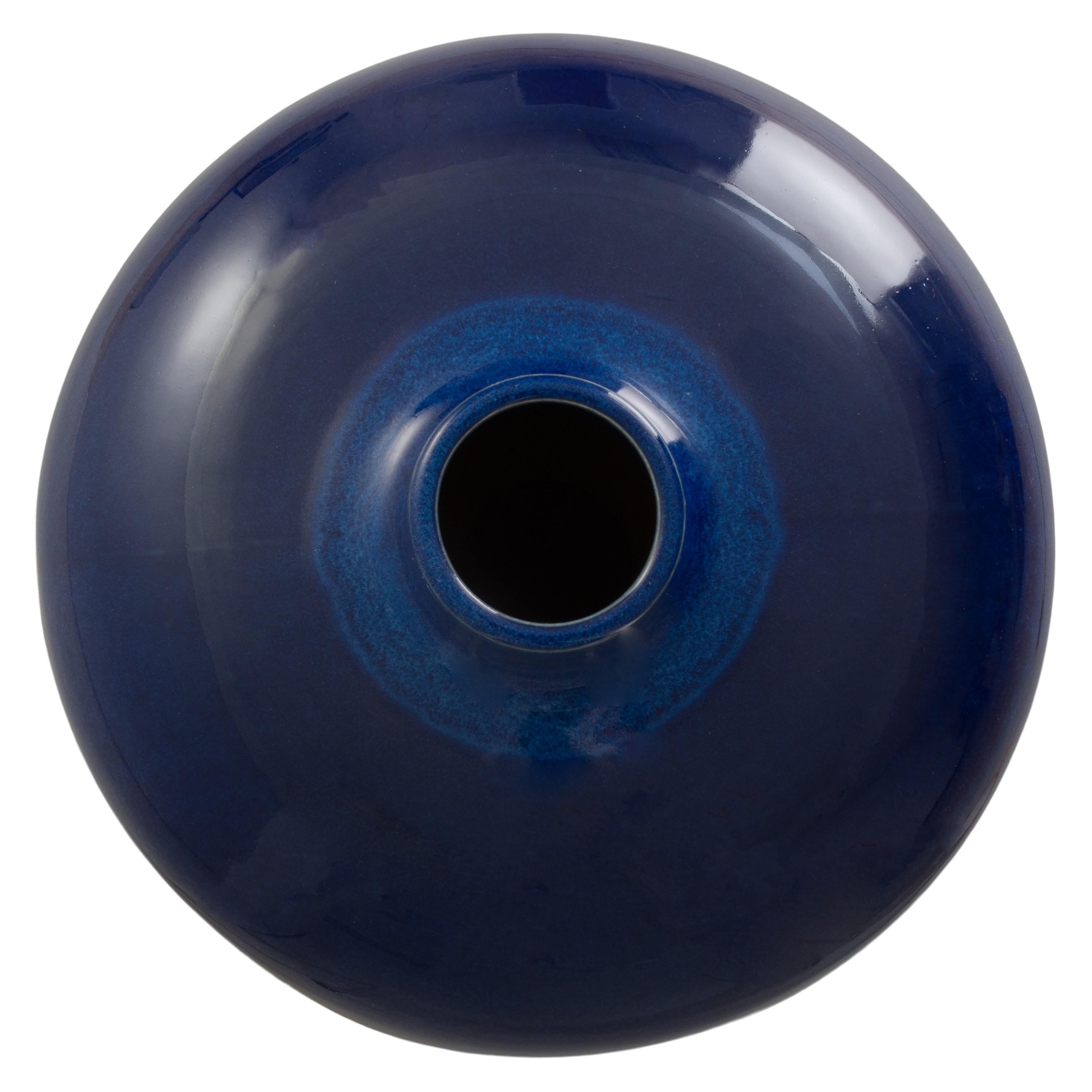 18 in. Round Blue Ceramic Jug Vase