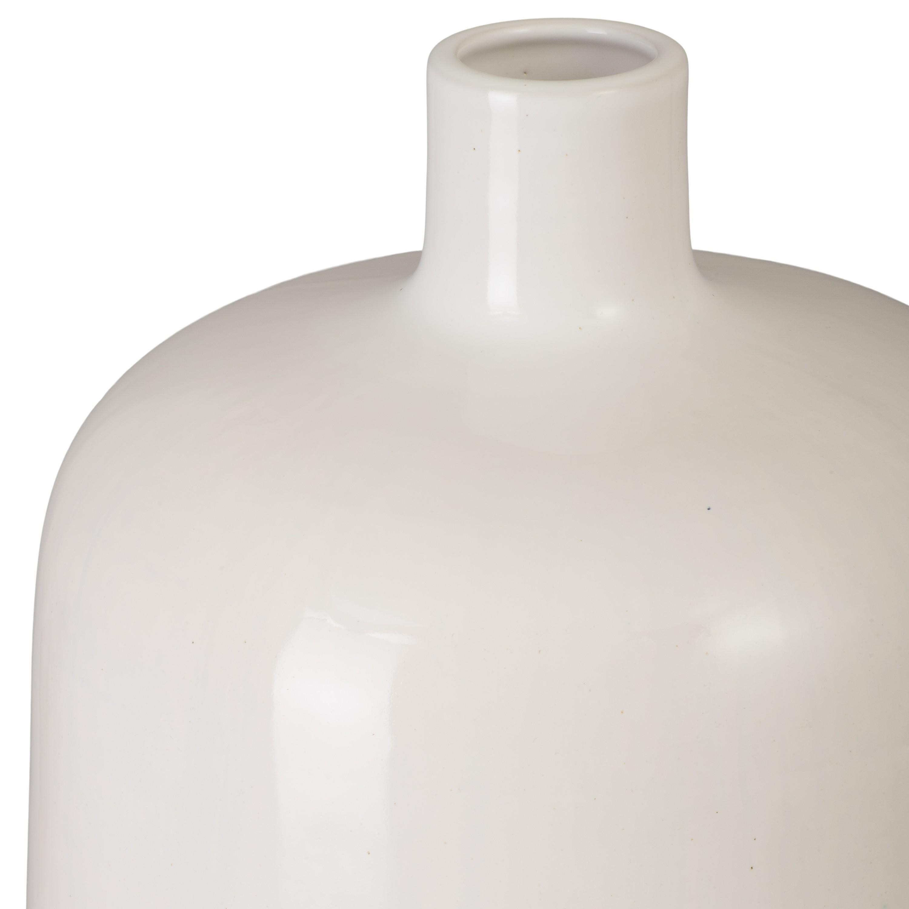 18 in. Round White Ceramic Jug Vase