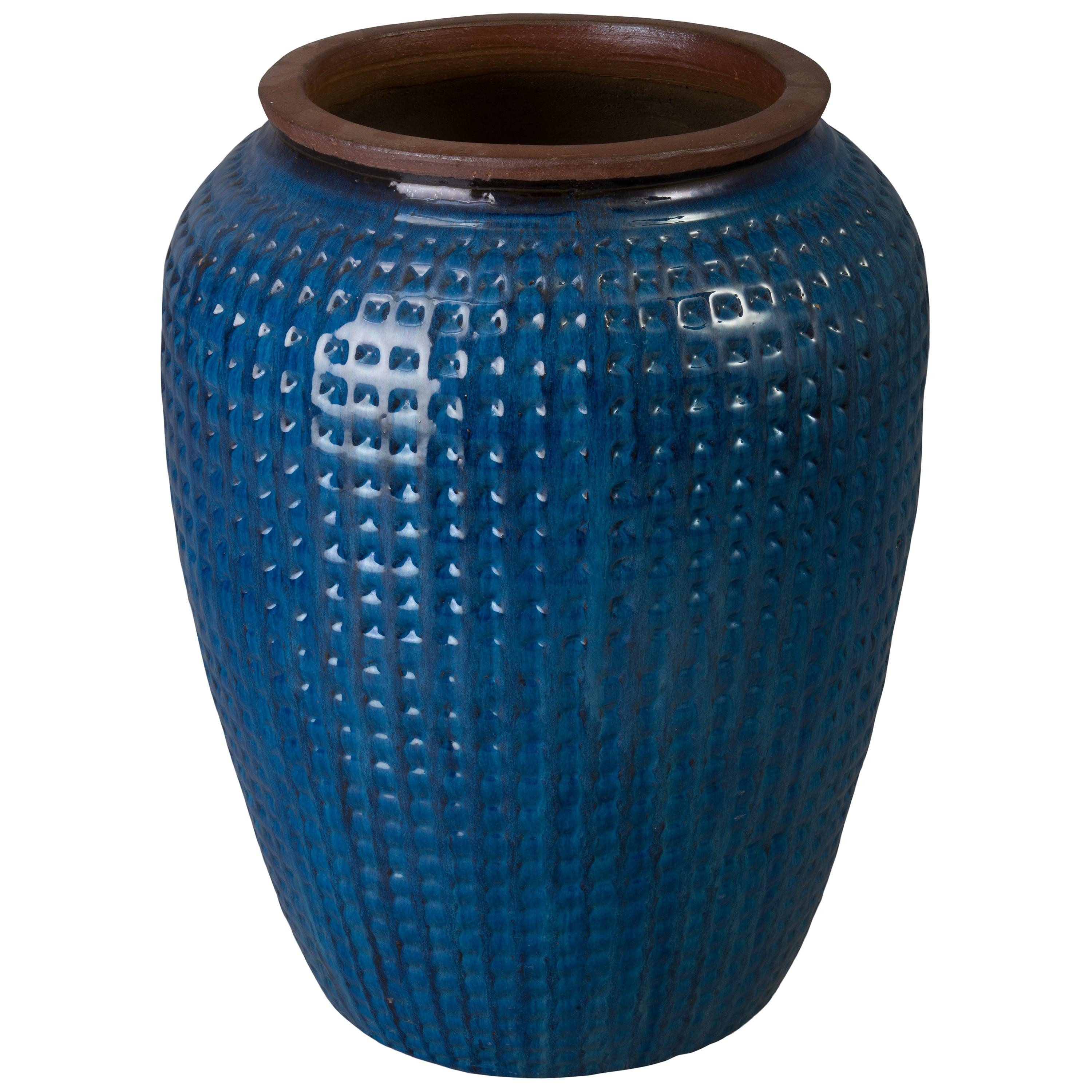 Waffle 32 in. Blue Ceramic Jar