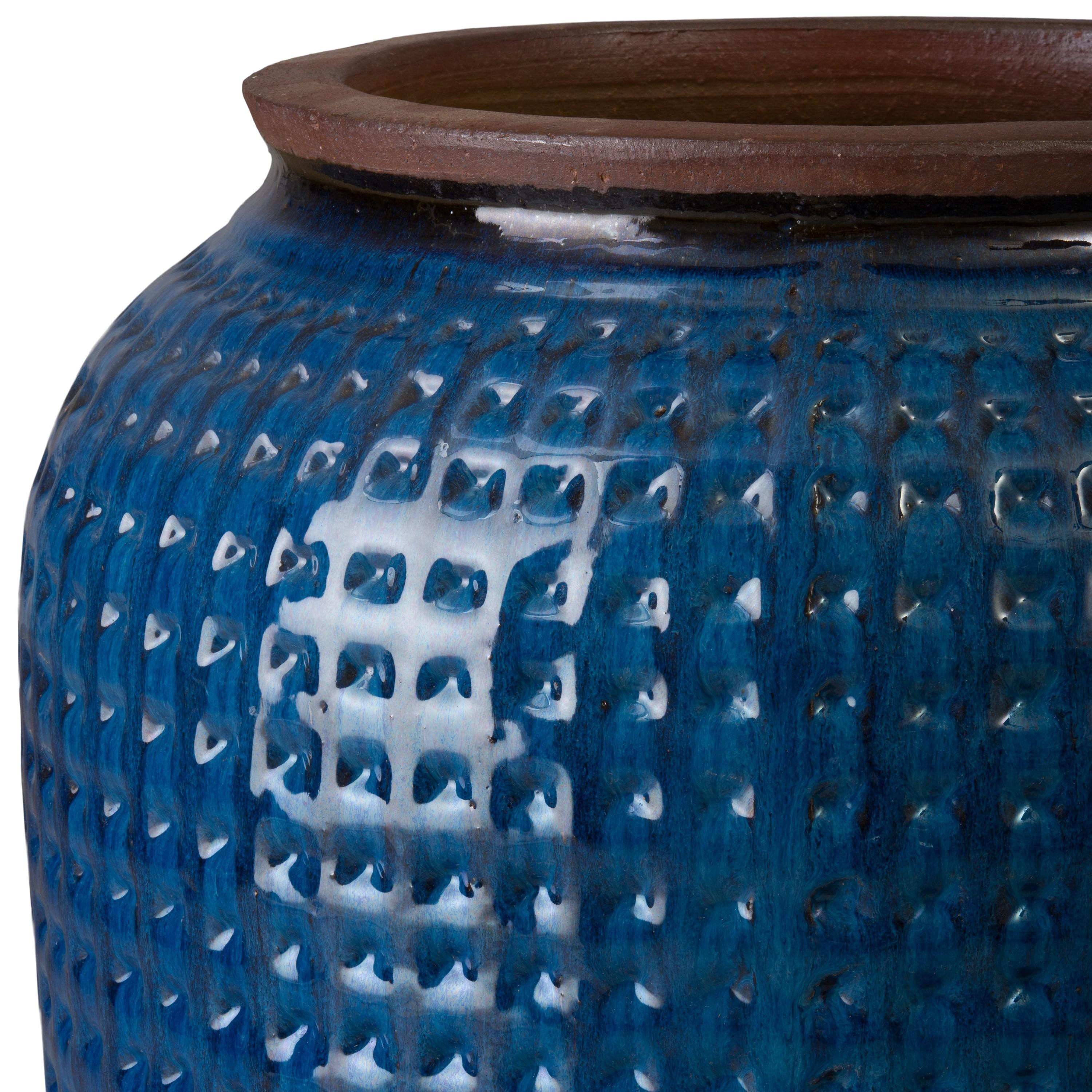 Waffle 32 in. Blue Ceramic Jar