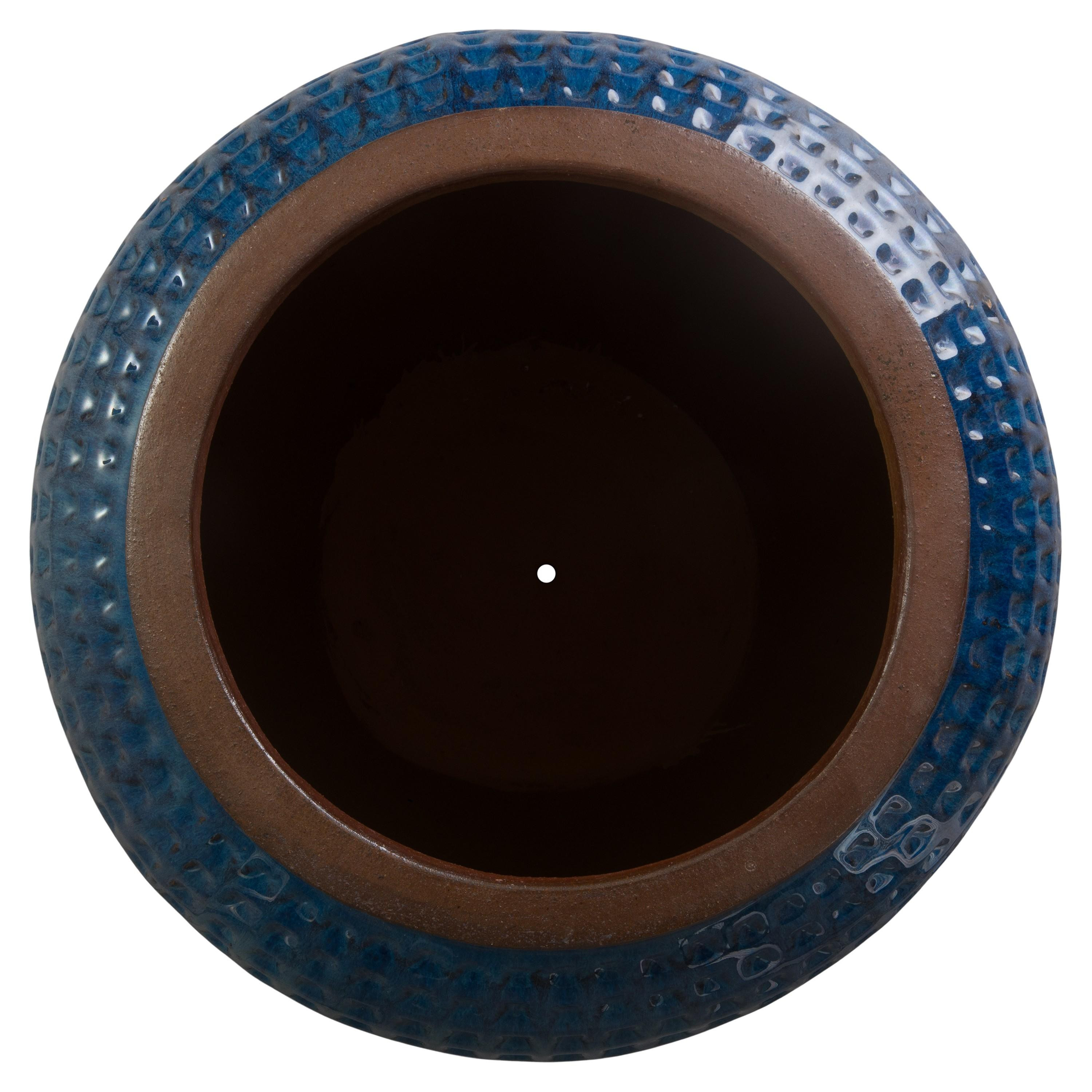 Waffle 32 in. Blue Ceramic Jar