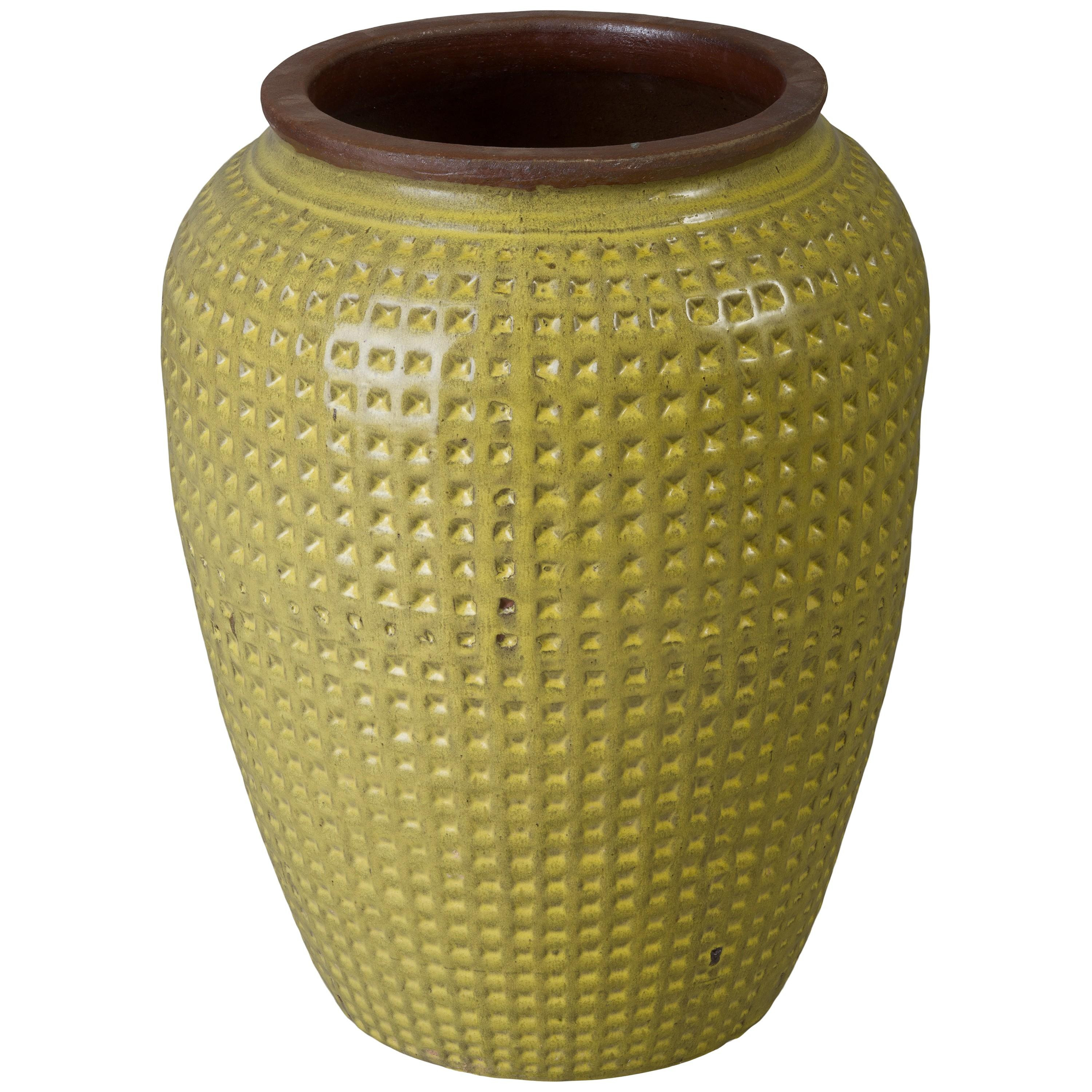 Waffle 32 in. Yellow Ceramic Jar