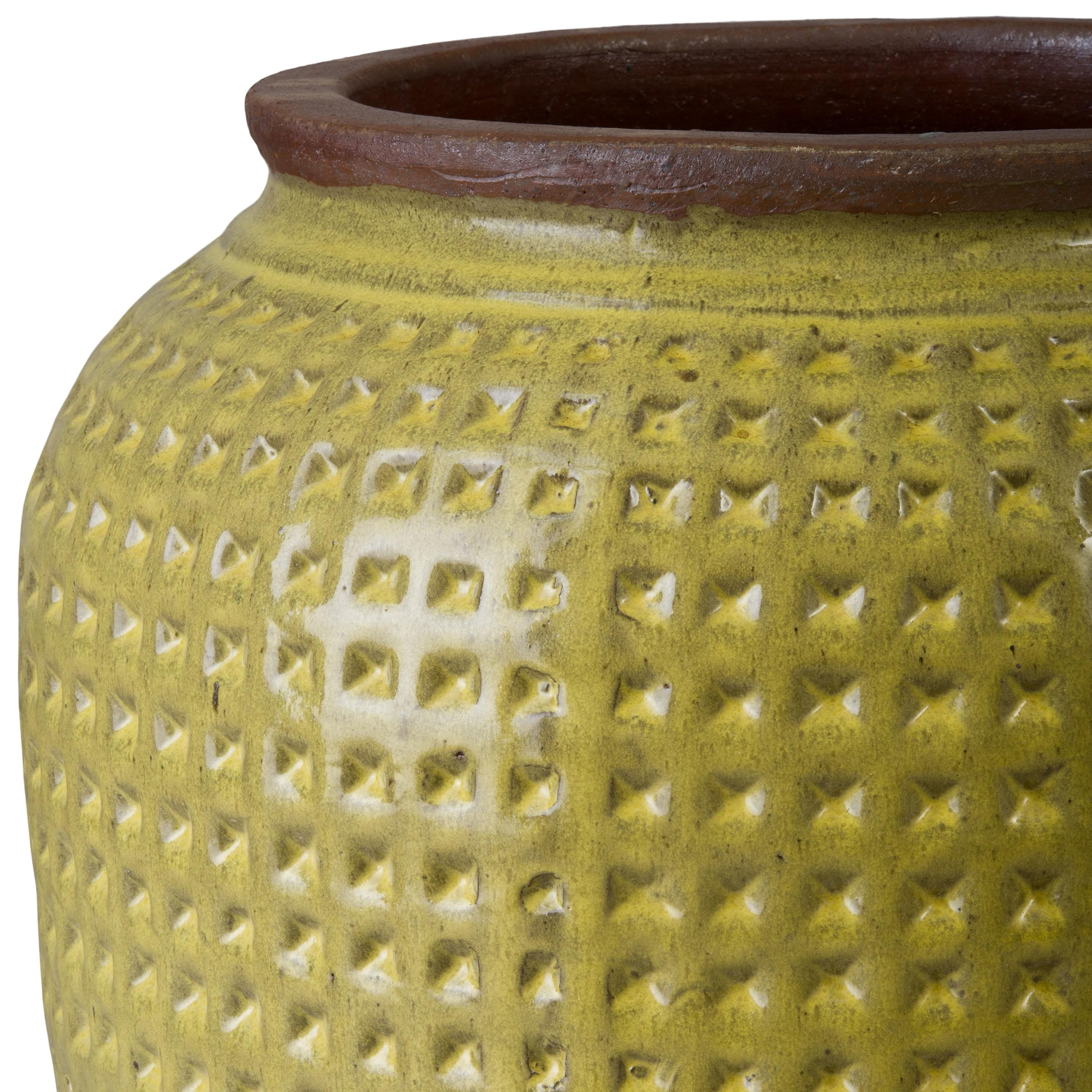Waffle 32 in. Yellow Ceramic Jar