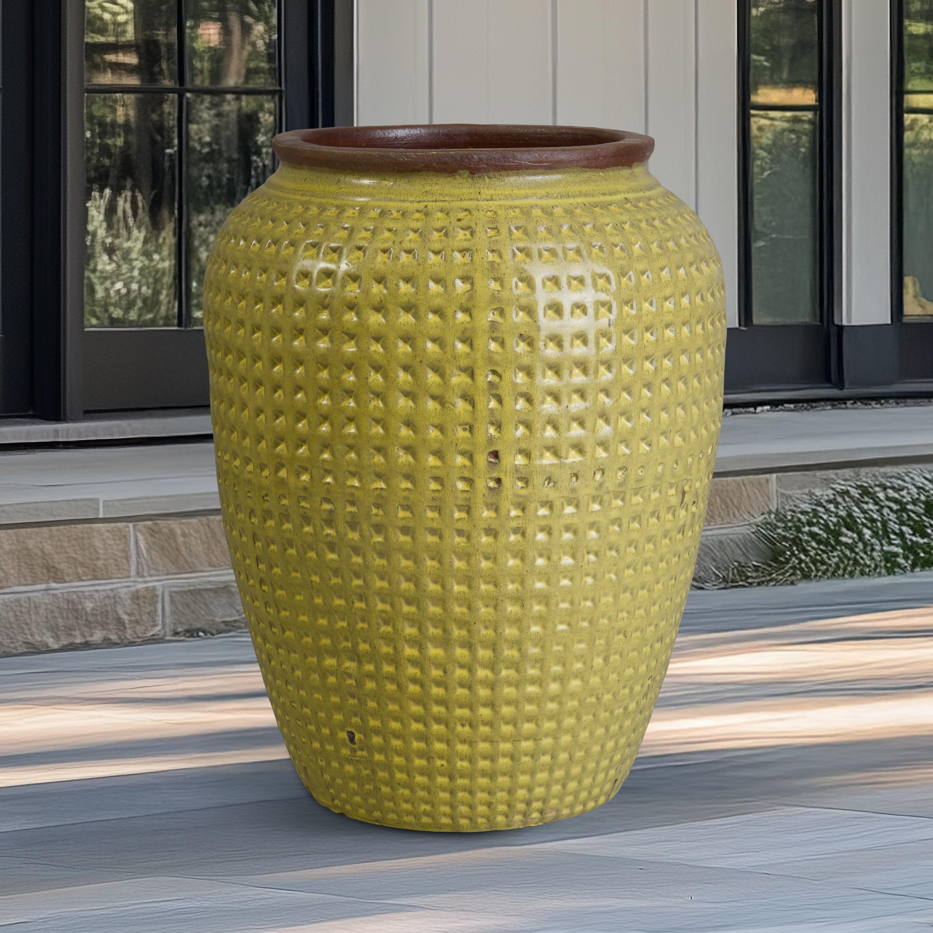 Waffle 32 in. Yellow Ceramic Jar
