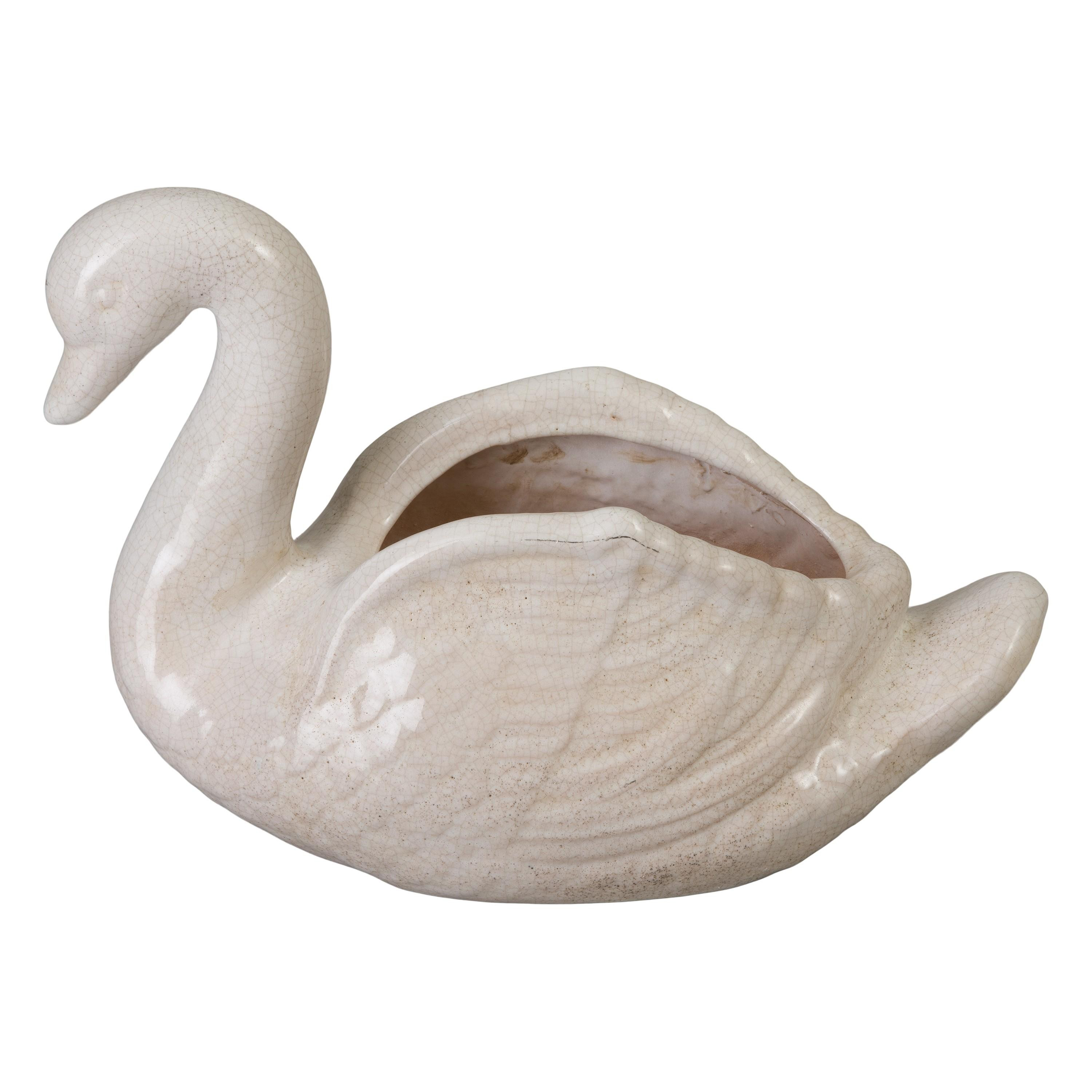 Swan 14 in. H White Crackle Ceramic Planter