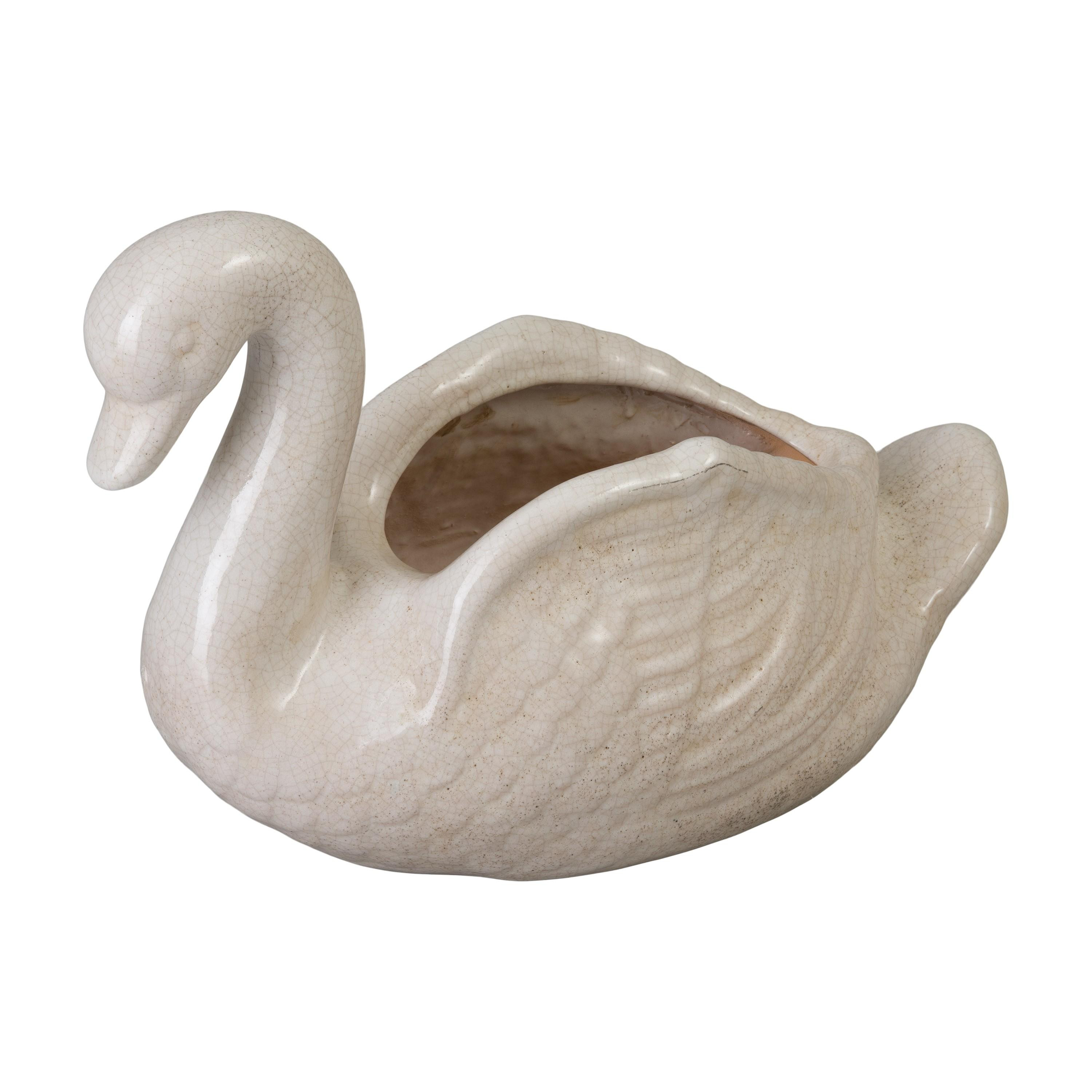 Swan 14 in. H White Crackle Ceramic Planter