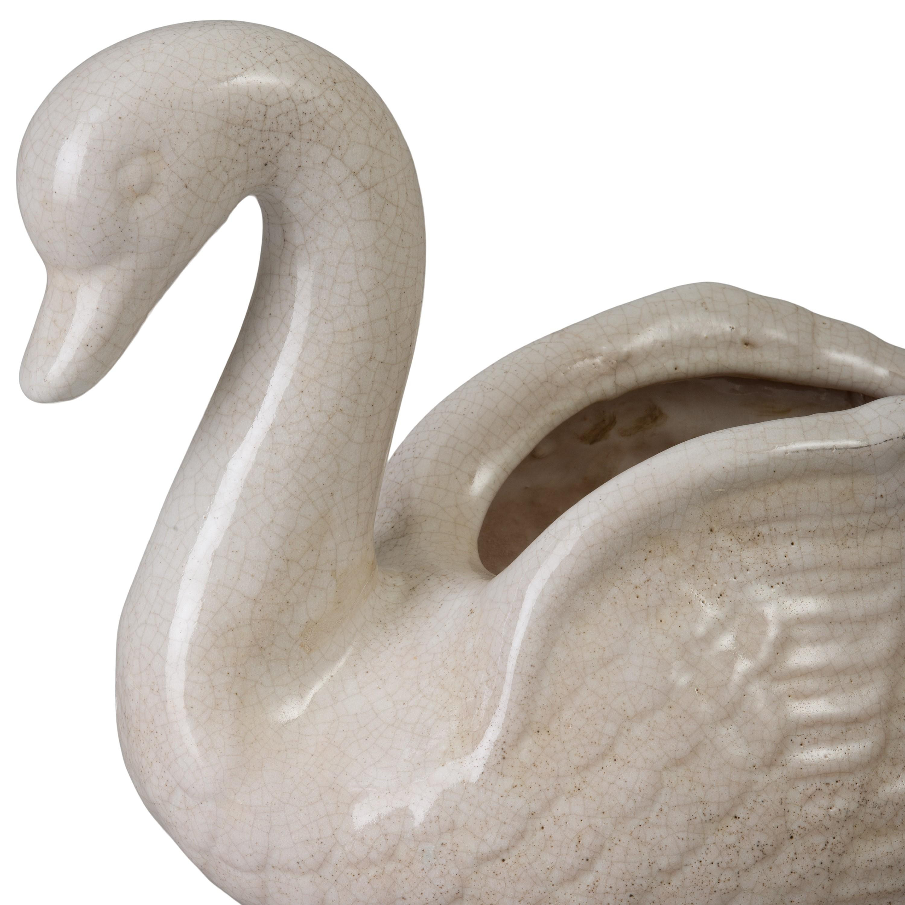 Swan 14 in. H White Crackle Ceramic Planter