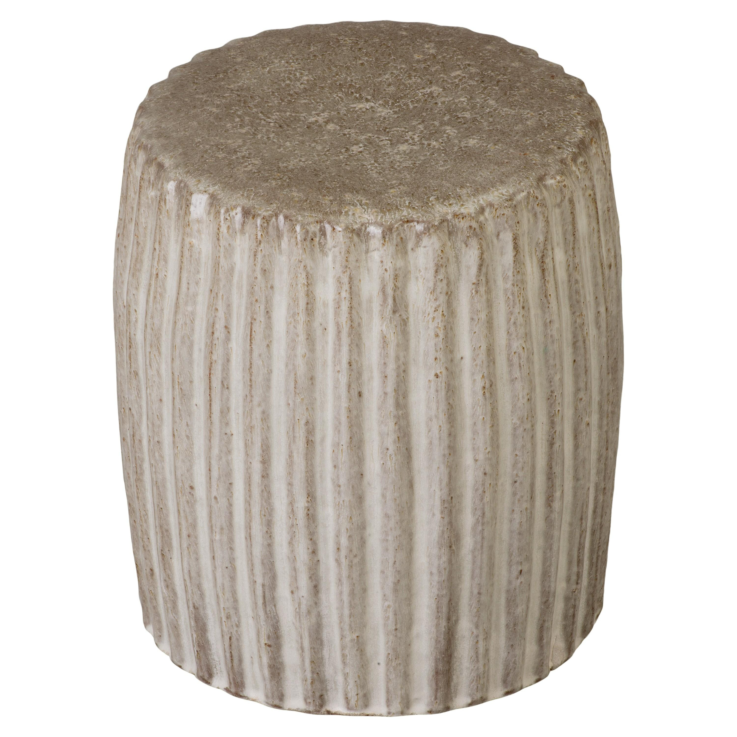 Pleated 18 in. Round Gray Ceramic Garden Stool